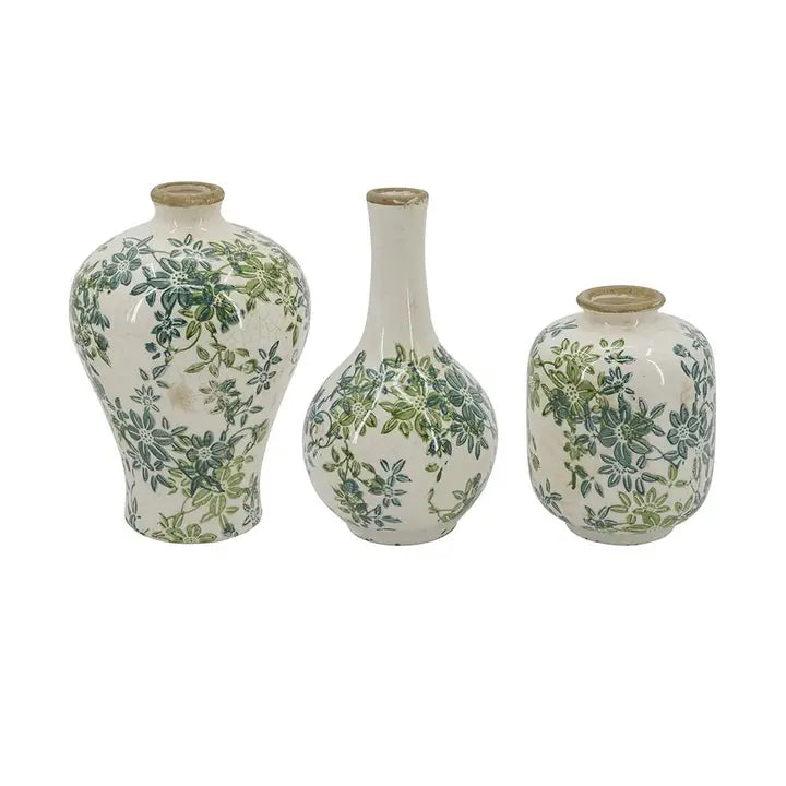 Green Floral Print Vases
