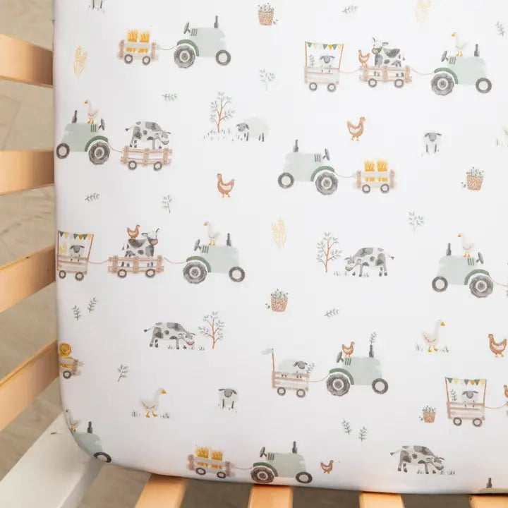 Cotton Jersey Fitted Sheets - Tractor Ride