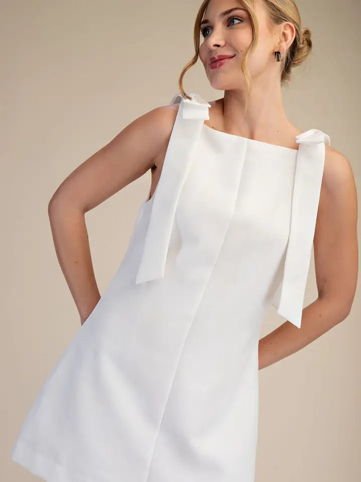 Bow Strap Mini Dress Straight Neckline