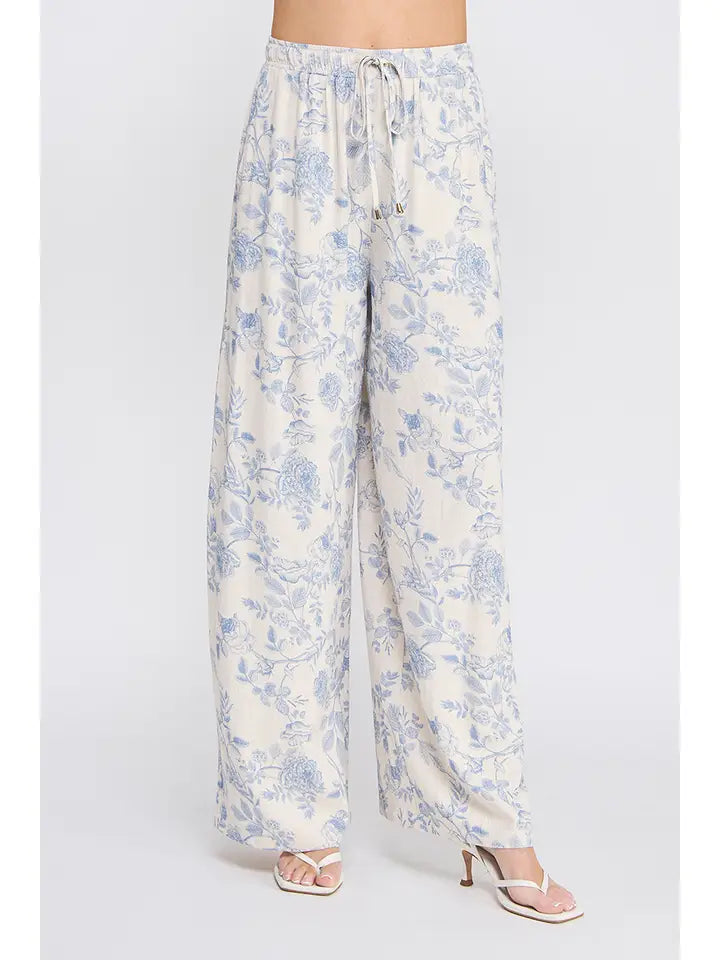 Printed Soft Linen Elastic Tie Pants