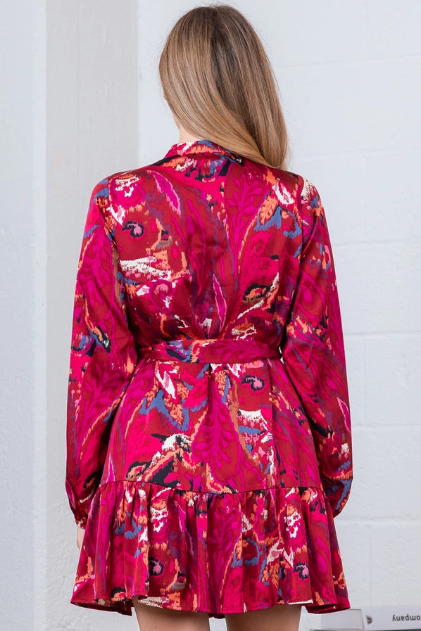 Viva Magenta Color Pattern Dress