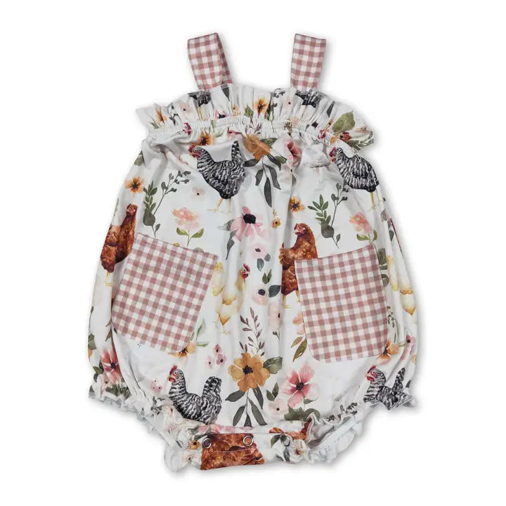 Sleeveless Floral Chicken Pocket Romper