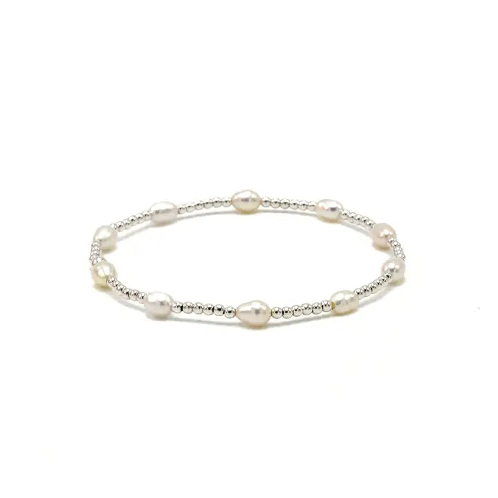 Petite Patterned Rice Pearl Bracelet with Sterling Silver Beads