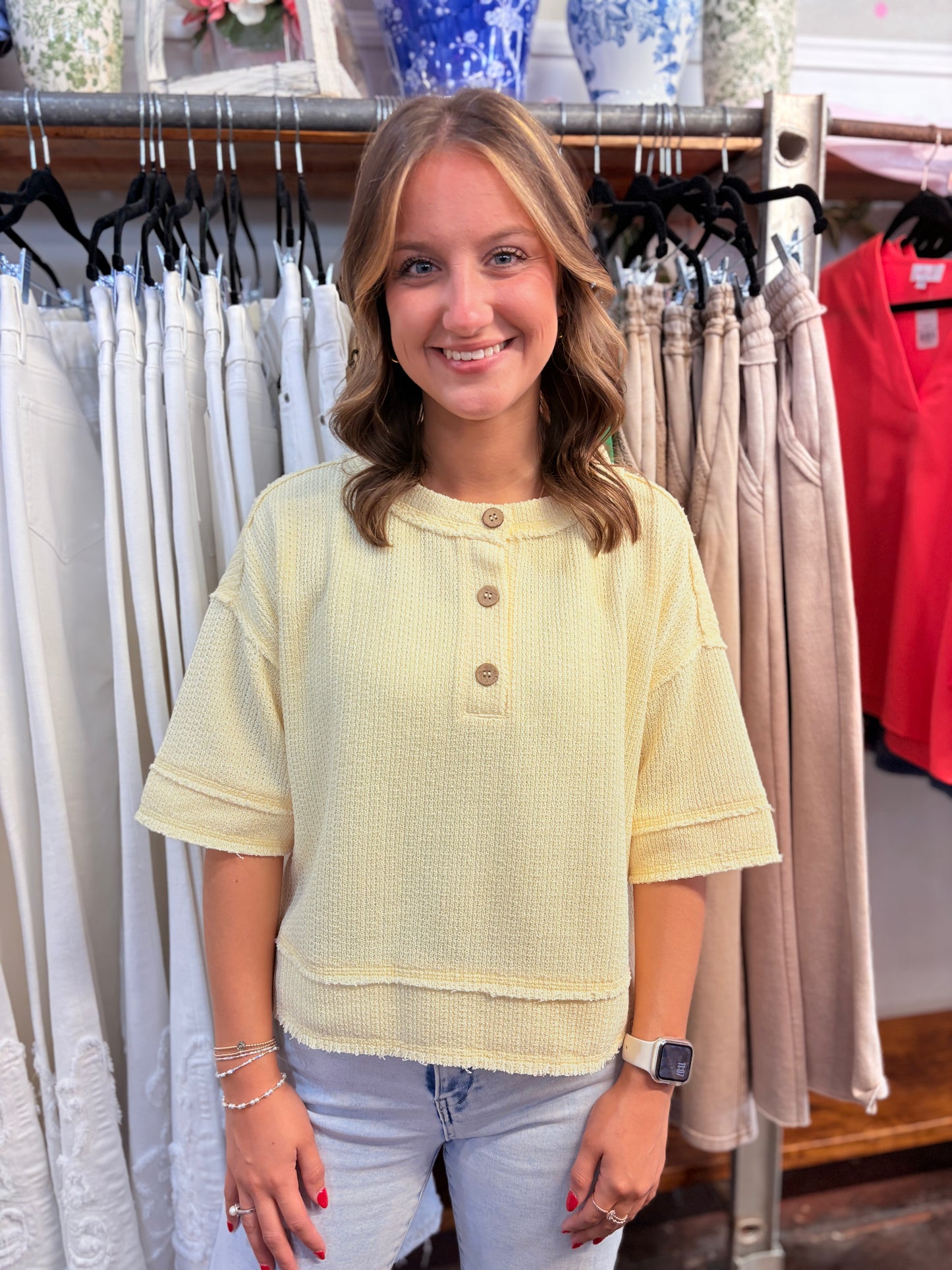 Light Yellow Raw Edge Henley