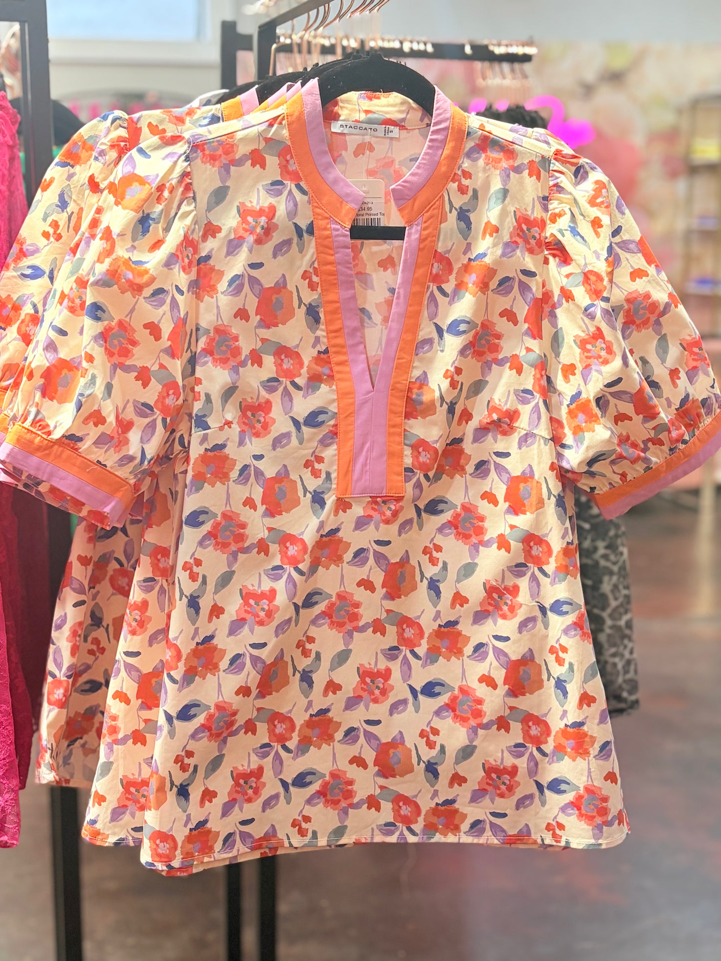 Chine Collar Floral Printed Top