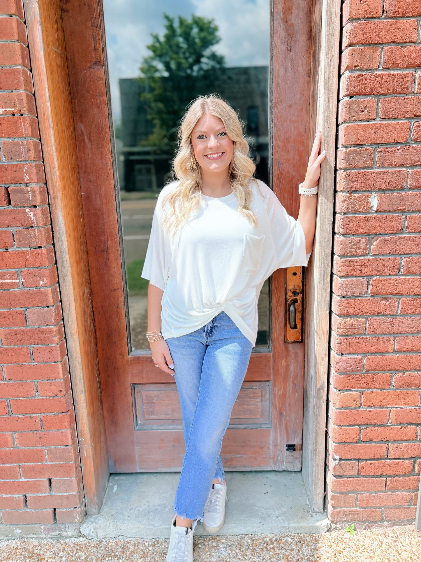 Vintage Wash Short Sleeve Front Pocket Top