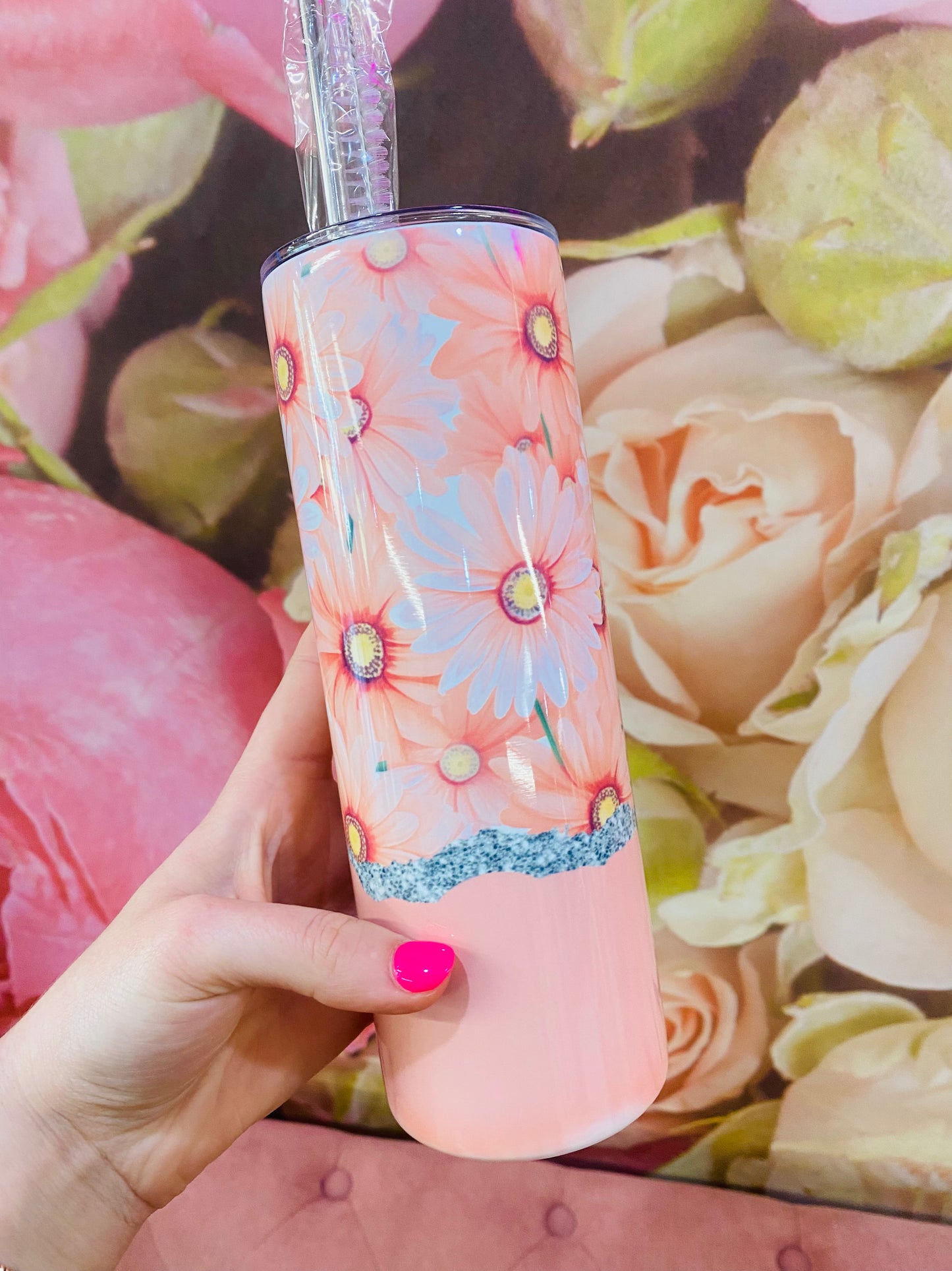 Pink Flowers Tumbler