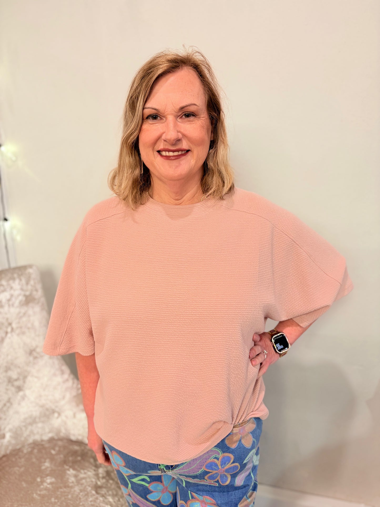 Rose Cloudy Knit 3/4 Sleeve Top