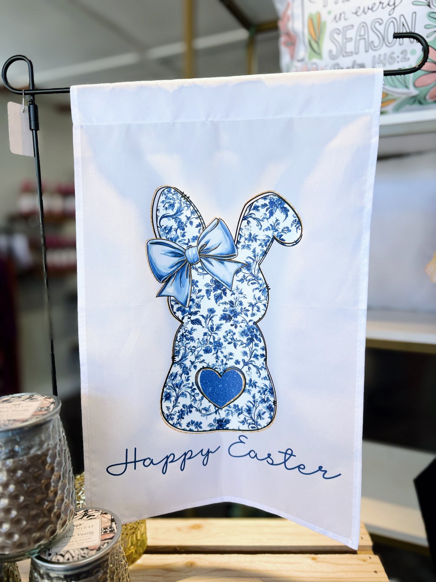 White Happy Easter Bunny Flag