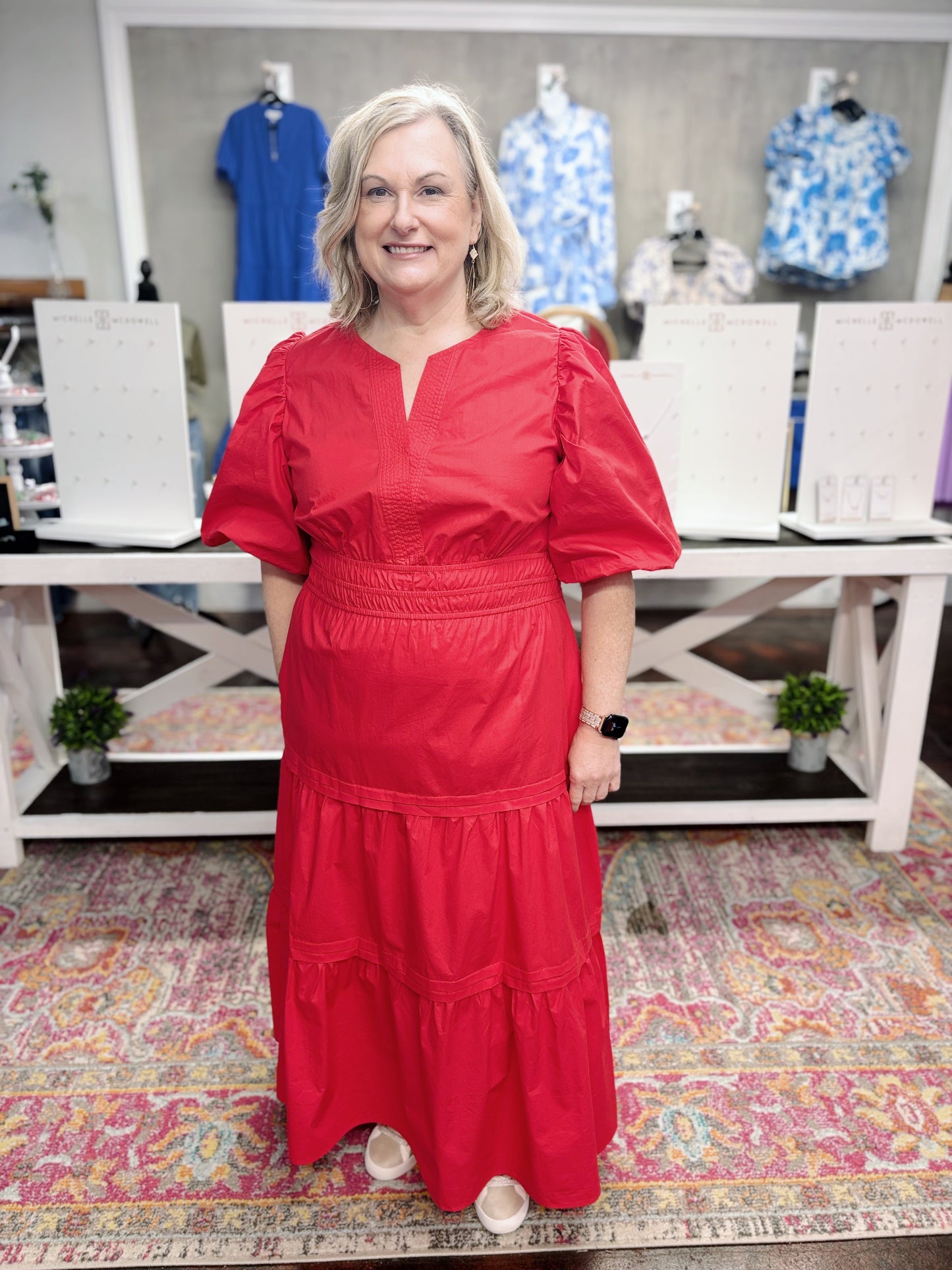 Plus Red Balloon Half Sleeve Dress