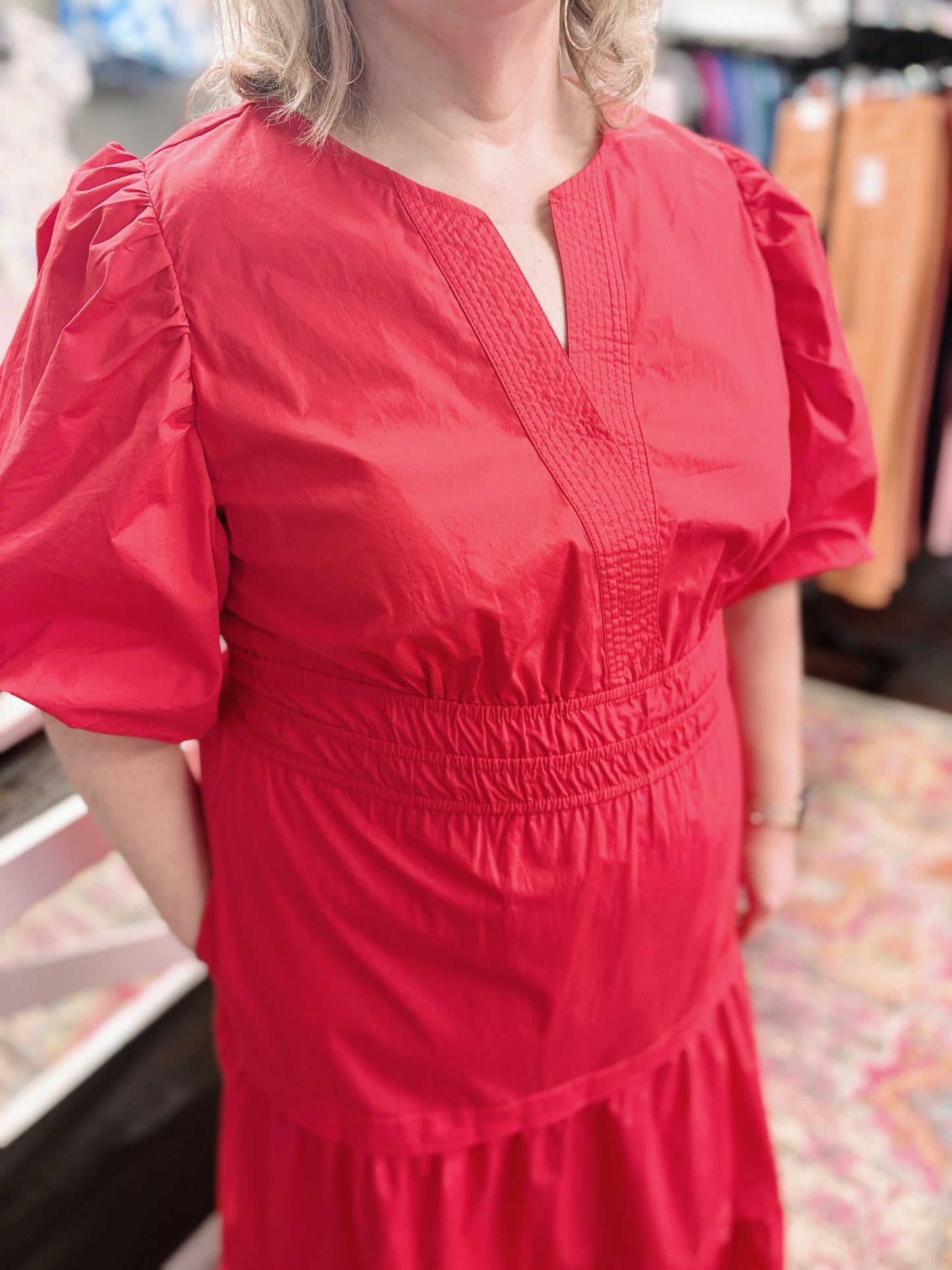 Plus Red Balloon Half Sleeve Dress