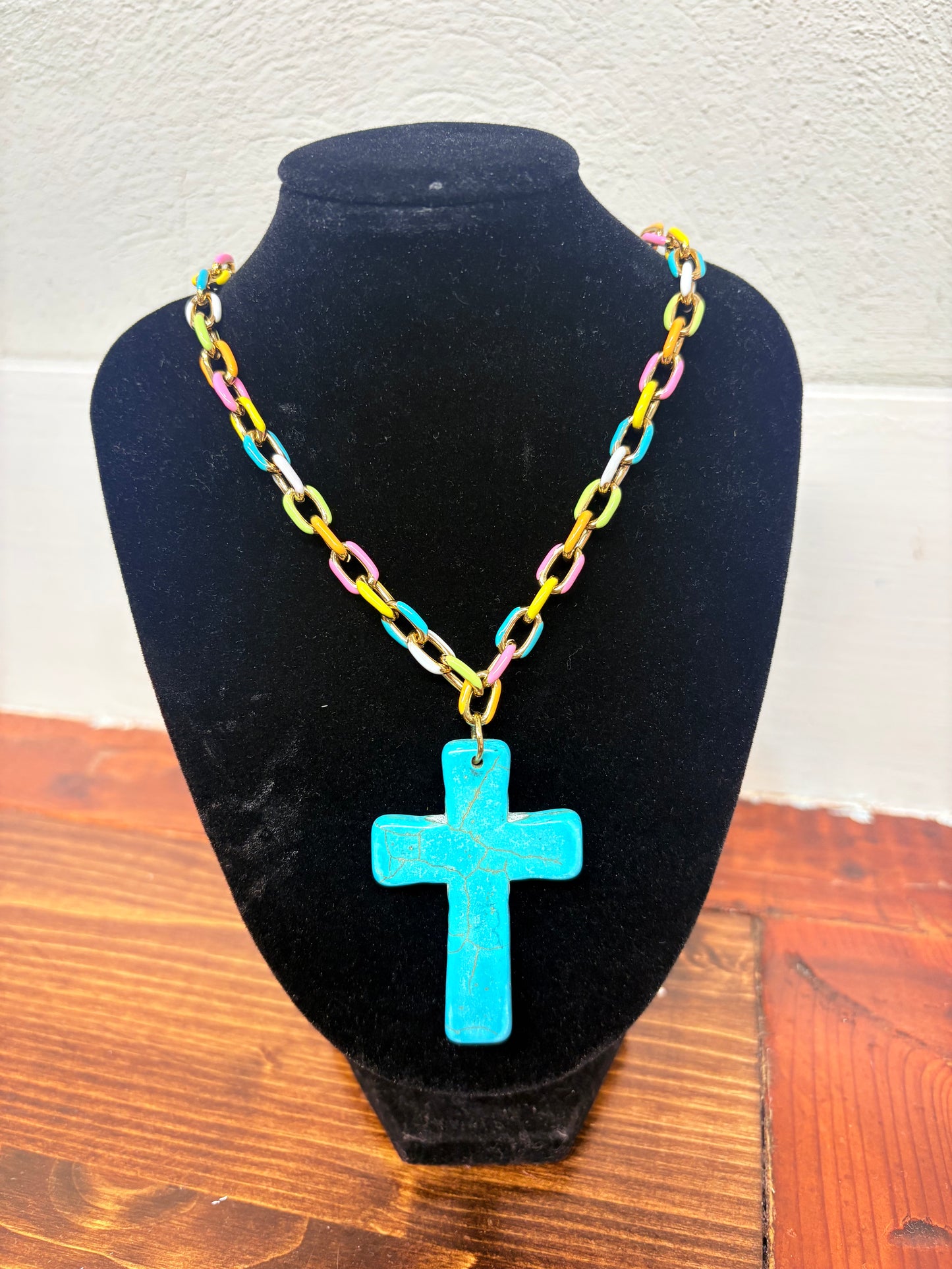 Multi-Color Turquoise Cross Necklace