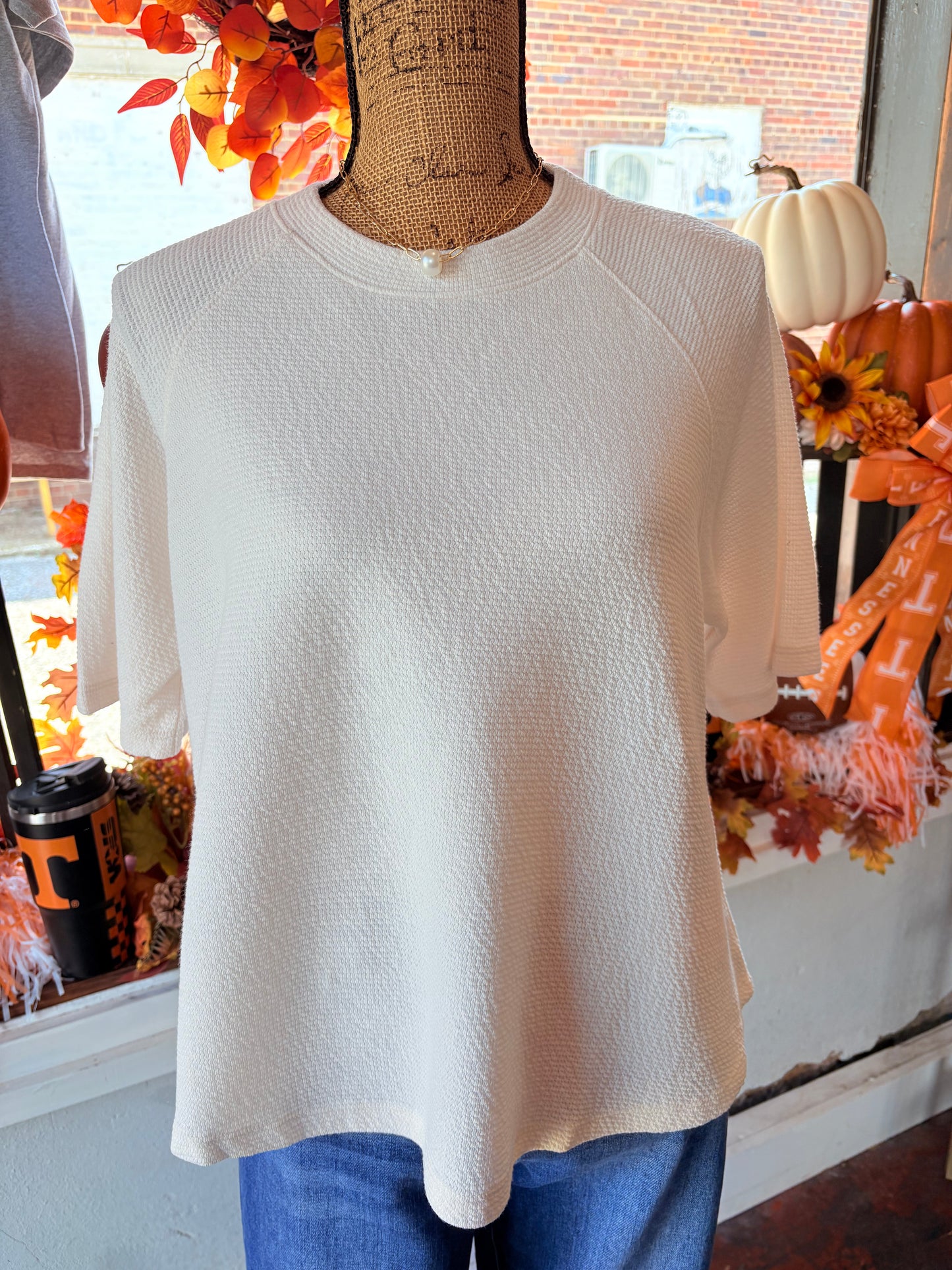 Cream Round Neck Cloudy Knit Top