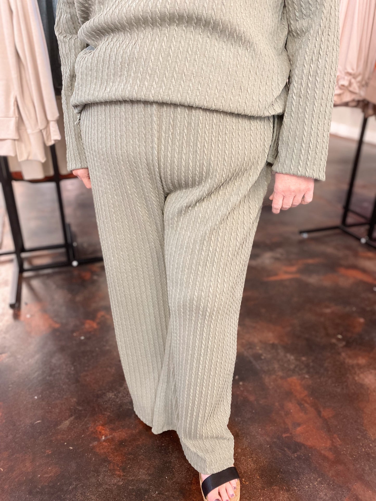 Plus Sage Cable Knit Pants