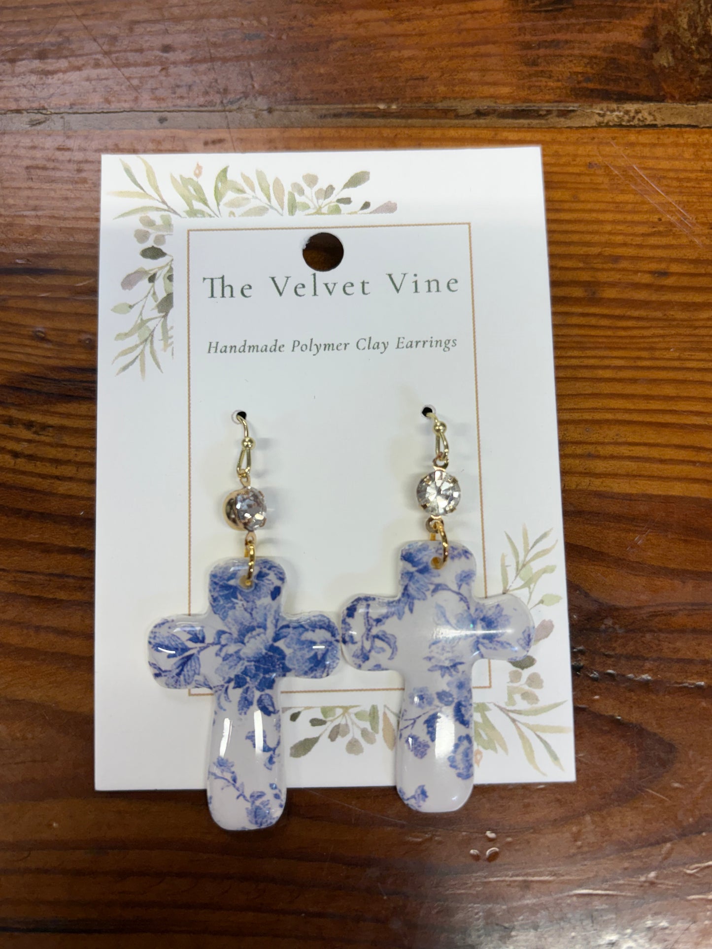 Blue Willow Cross Earrings