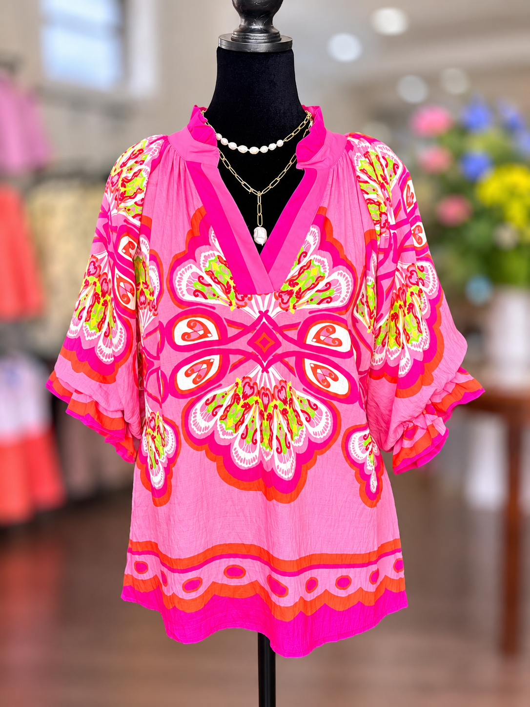 Fushia Mix Print Top
