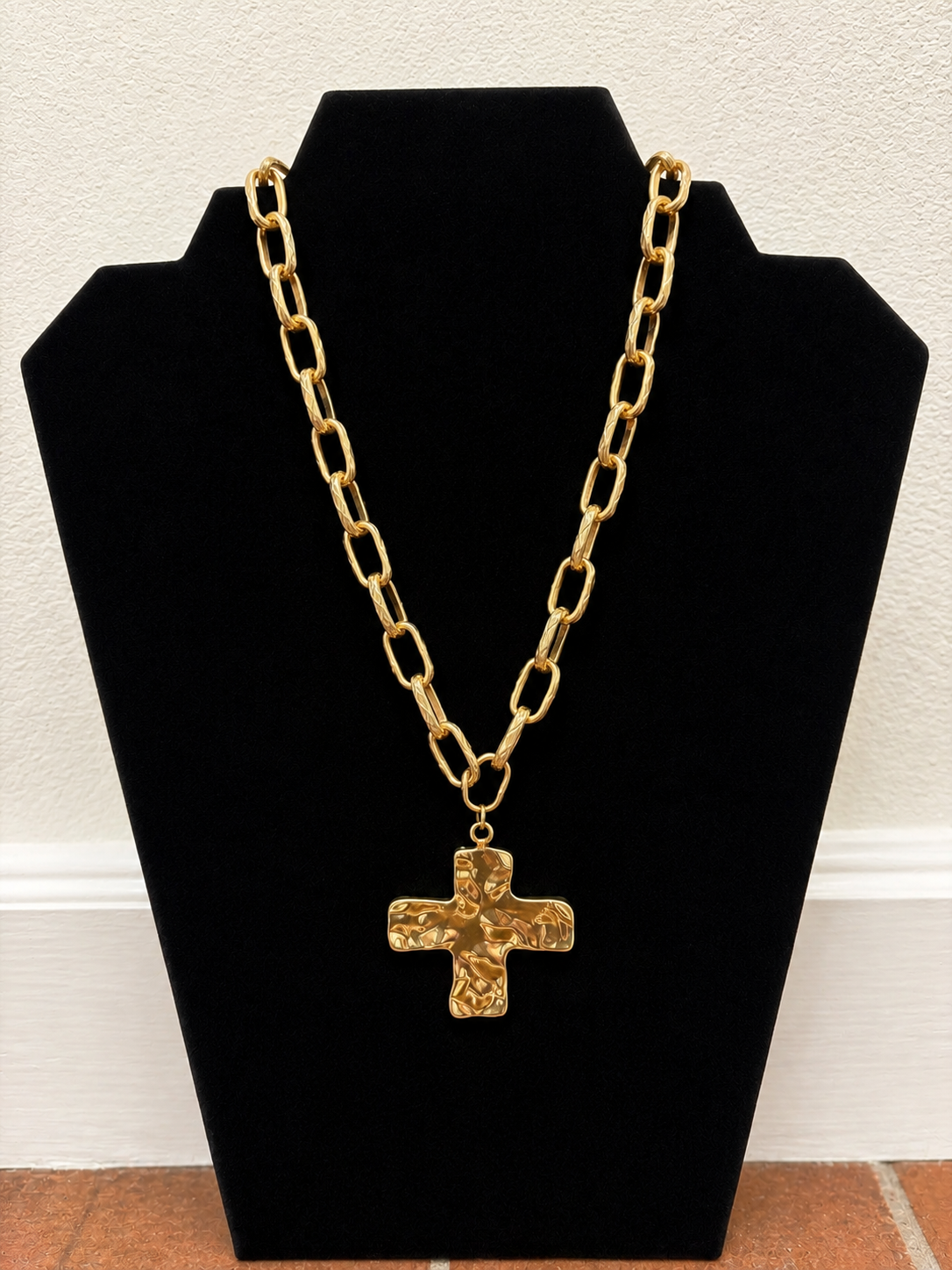 Gold Hammered Cross Necklace