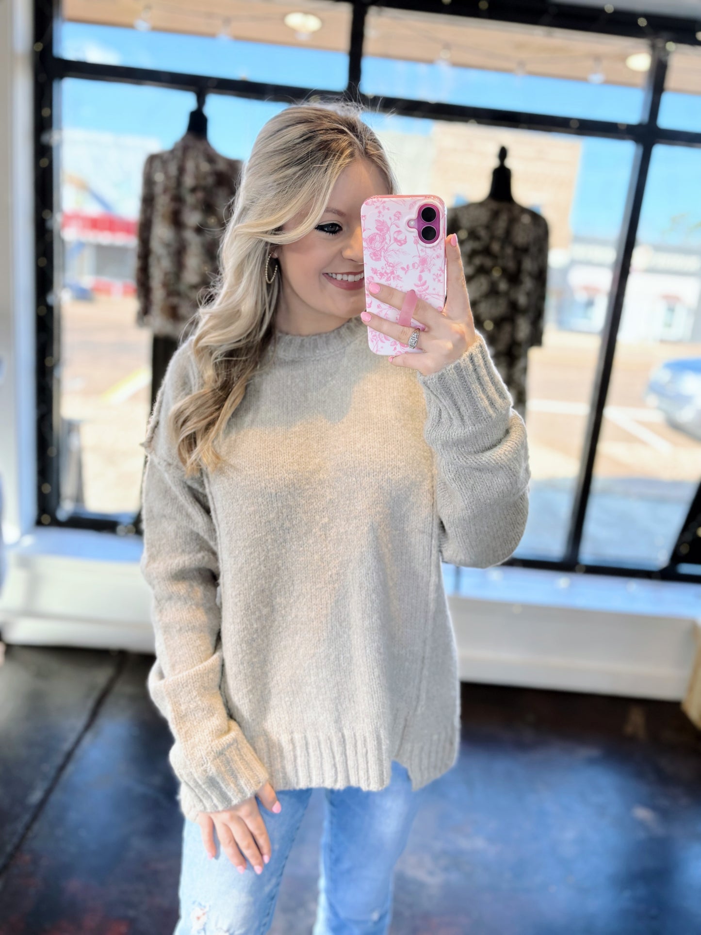 Gray Fuzzy Oversized Knit Pullover