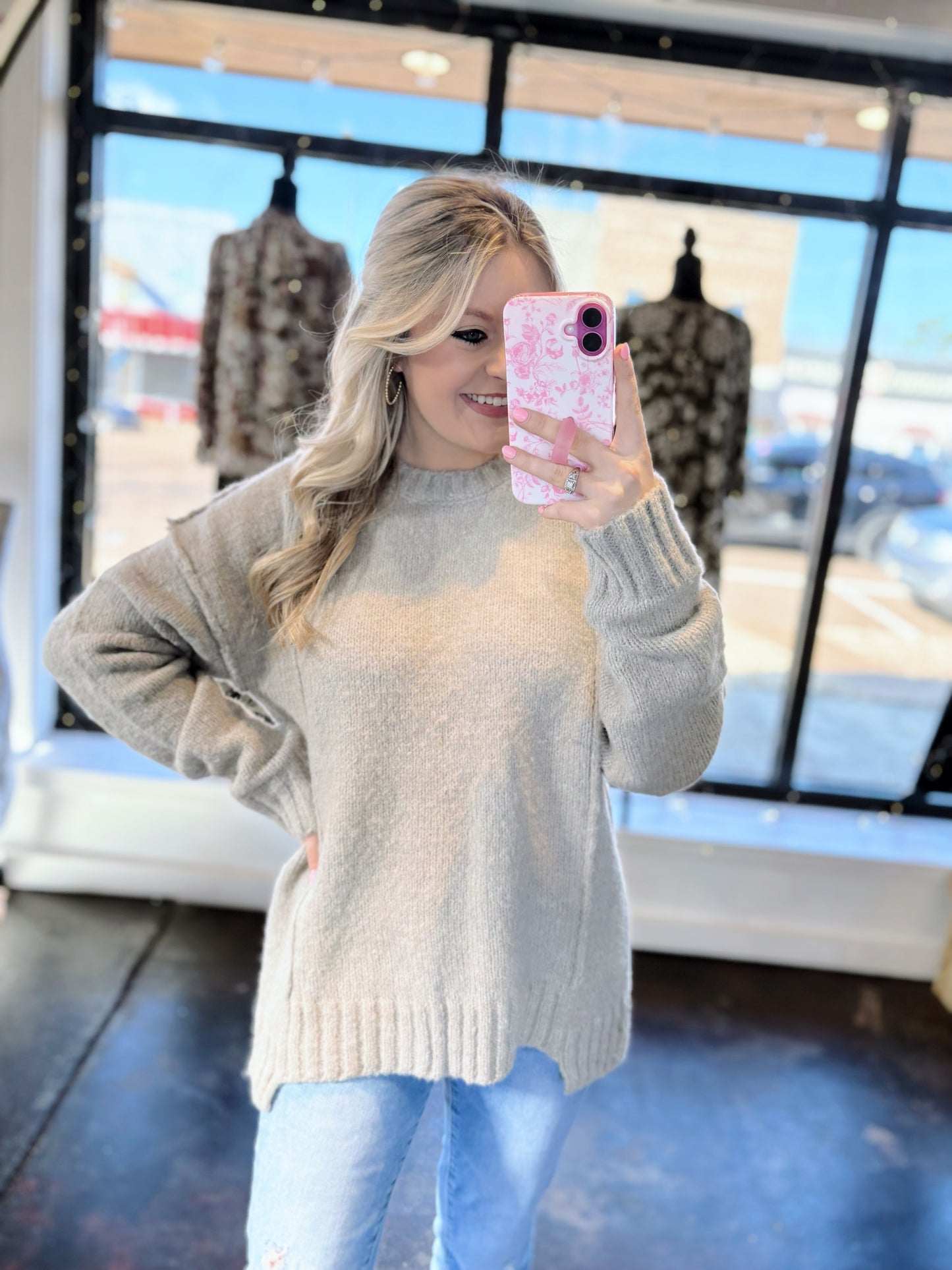 Gray Fuzzy Oversized Knit Pullover