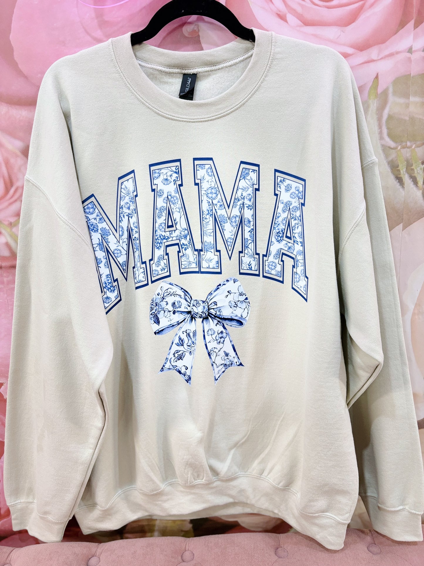 Blue and White Floral Mama Sweatshirt