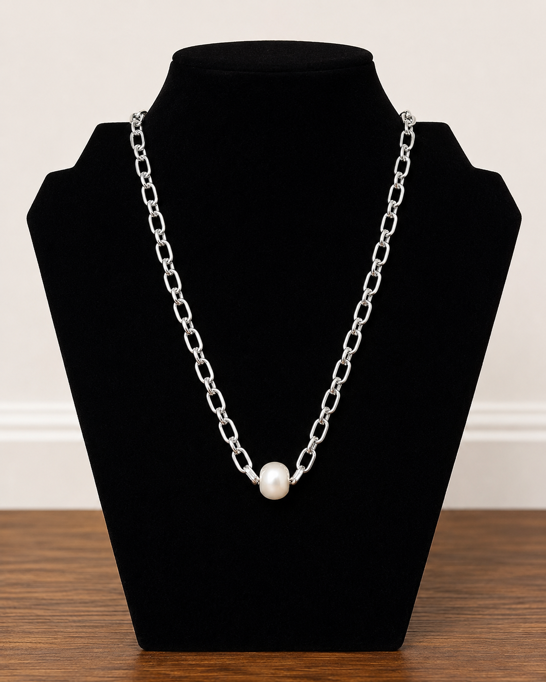 Silver Pearl Link Necklace