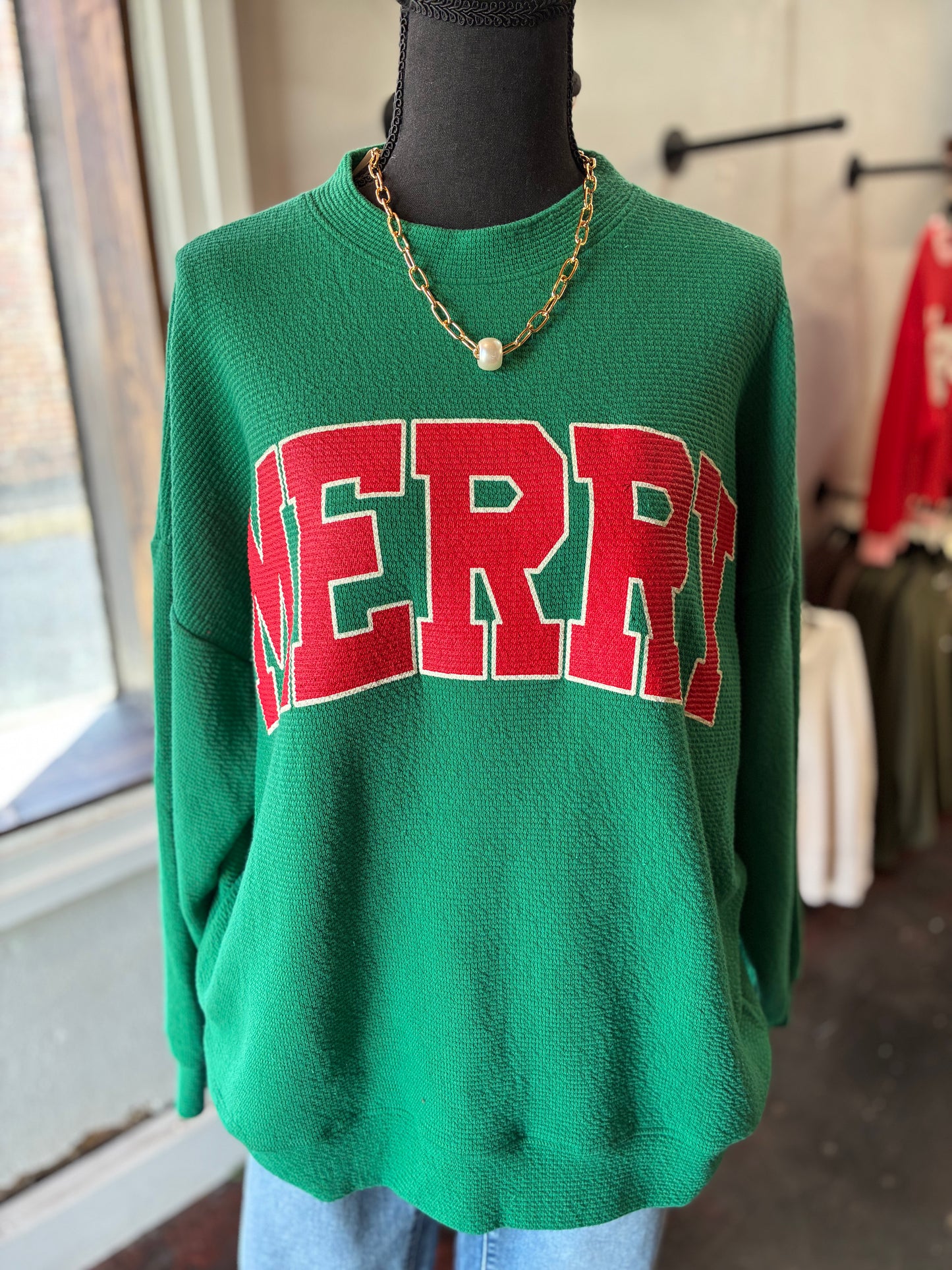 Green and Red Merry Cloudy Knit Top