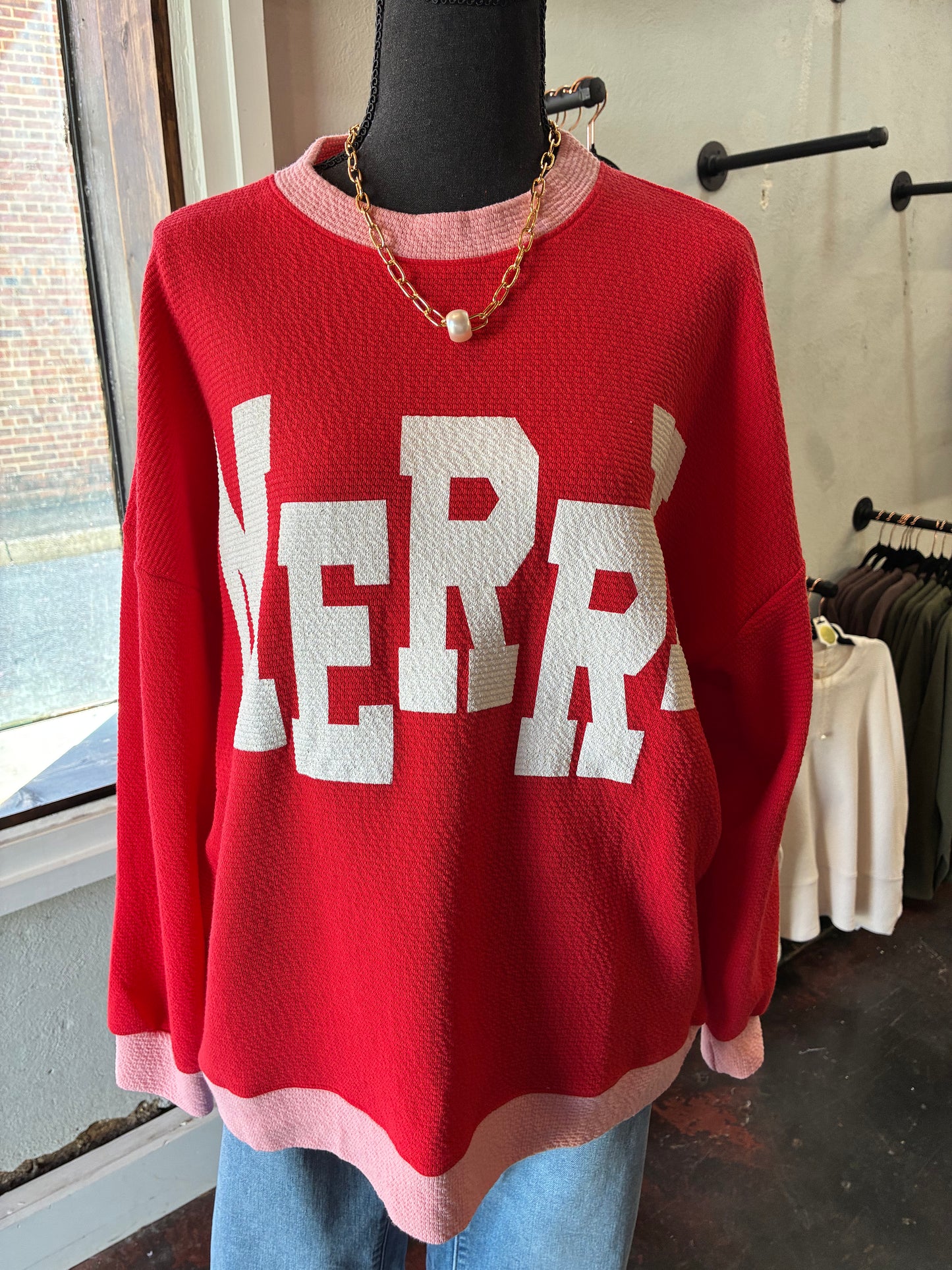 Pink & Red Merry Cloudy Knit Top
