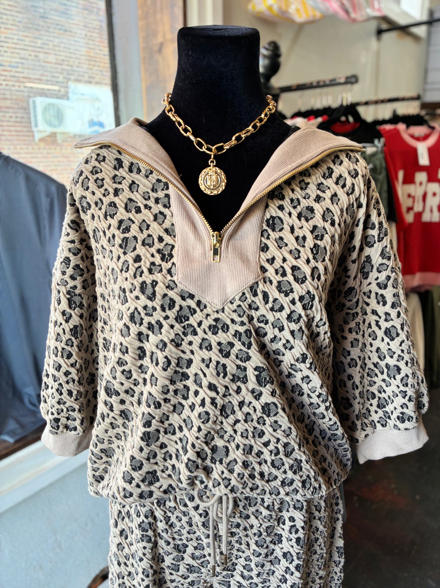 Mushroom Leopard Quarter Zip