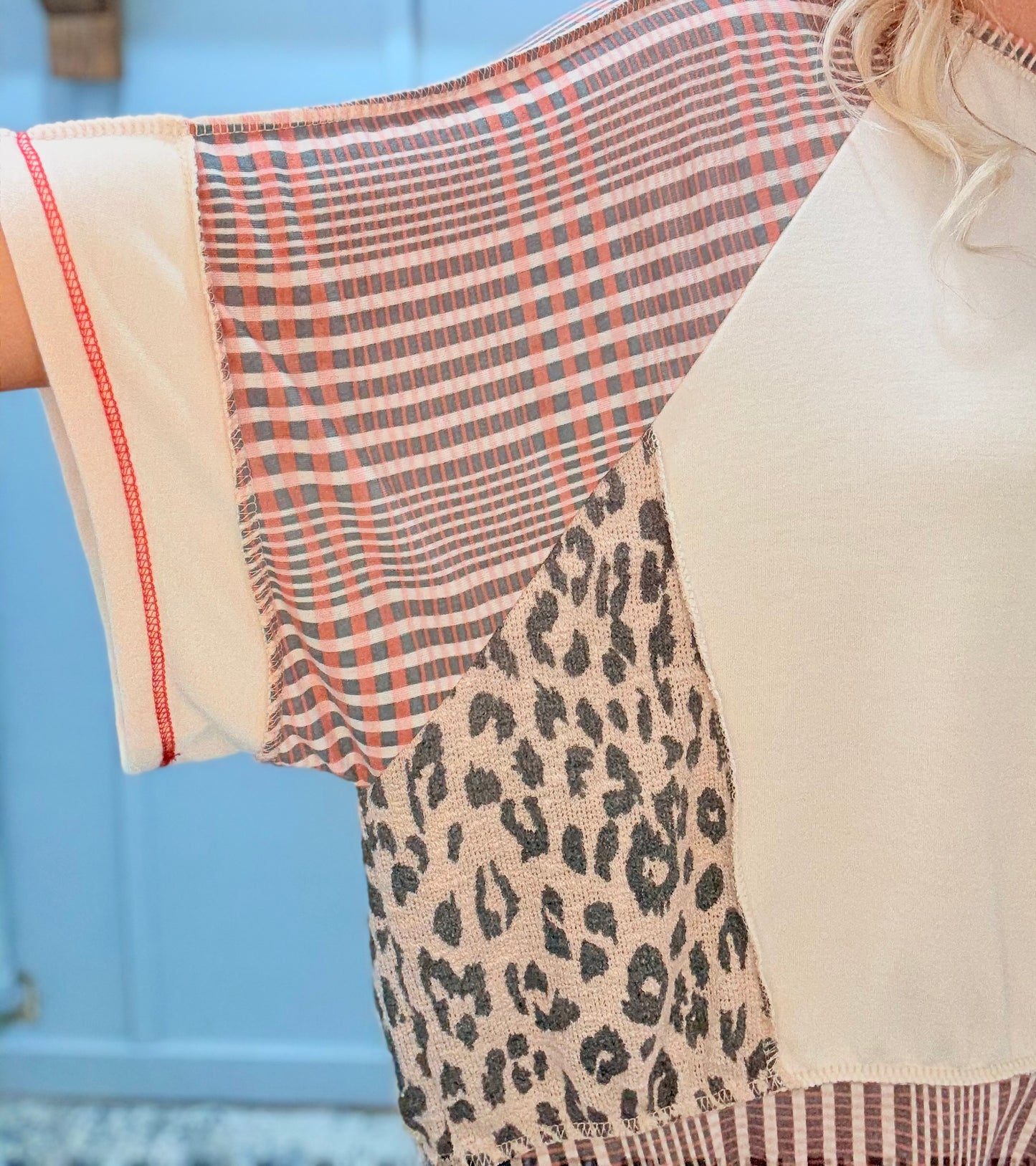 Oatmeal and Cheetah Colorblock Top