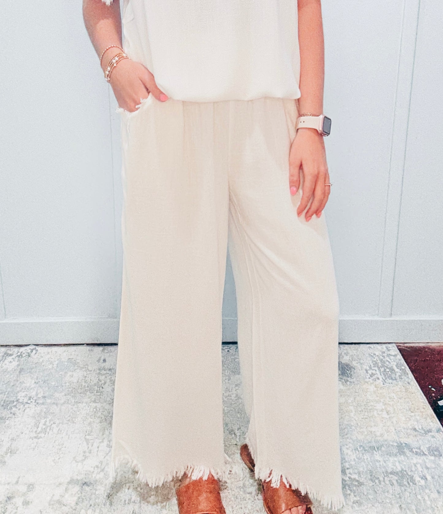 Umgee White Linen Pants