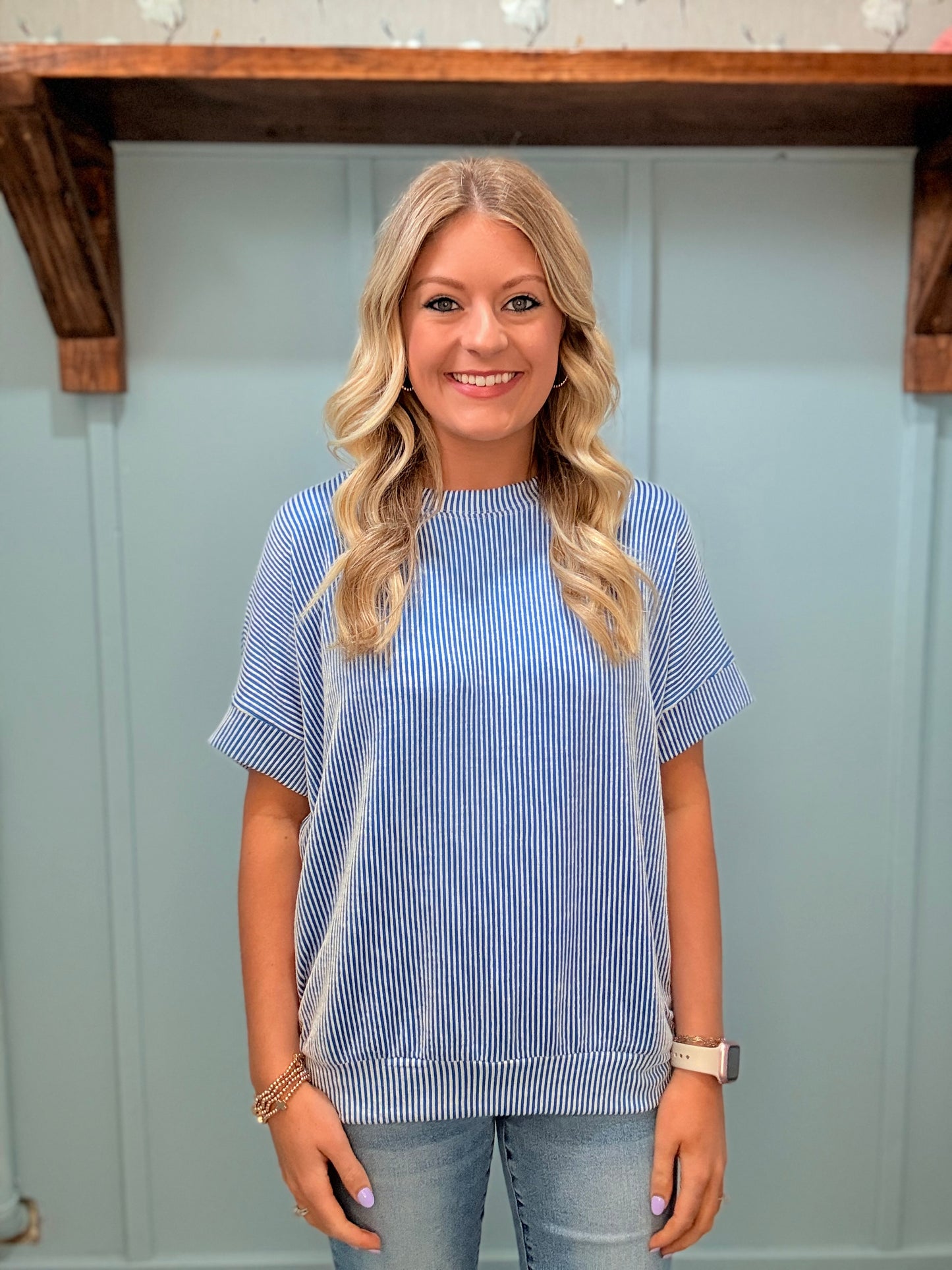 Ocean Blue Ribbed Top