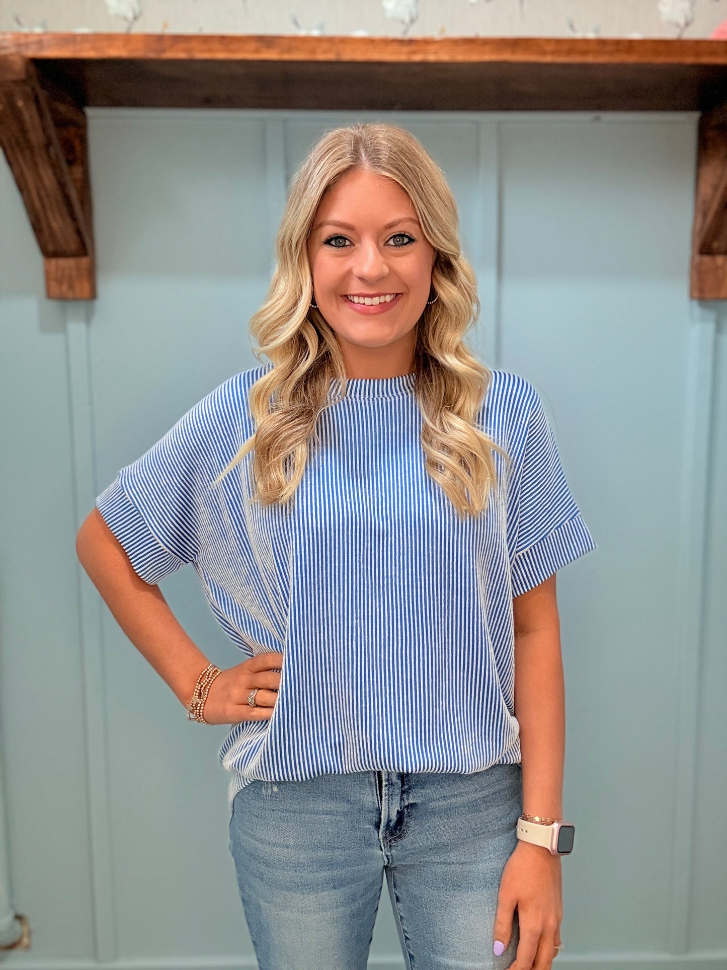 Ocean Blue Ribbed Top