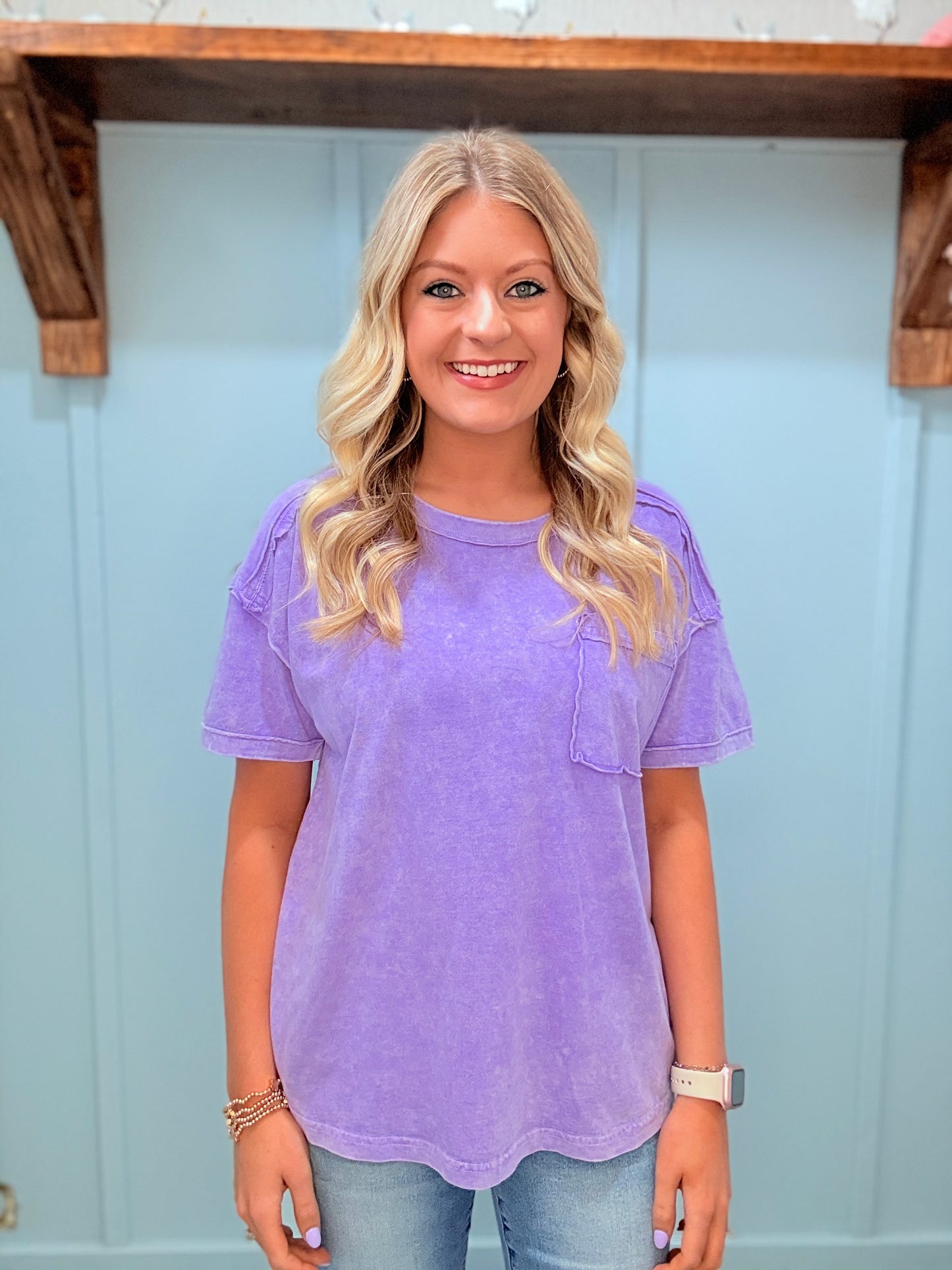 Acid Wash Violet Short Sleeve Top