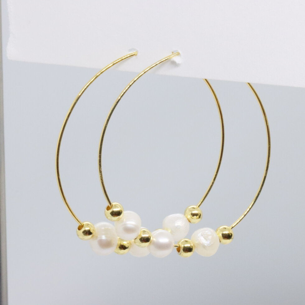 Pearl and Gold Hoop Earrings