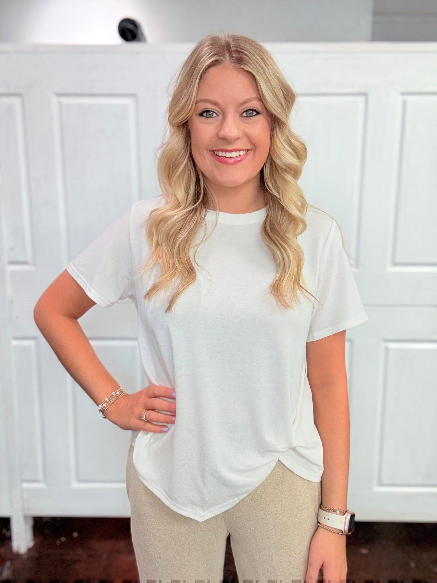 White Twisted Hem Top