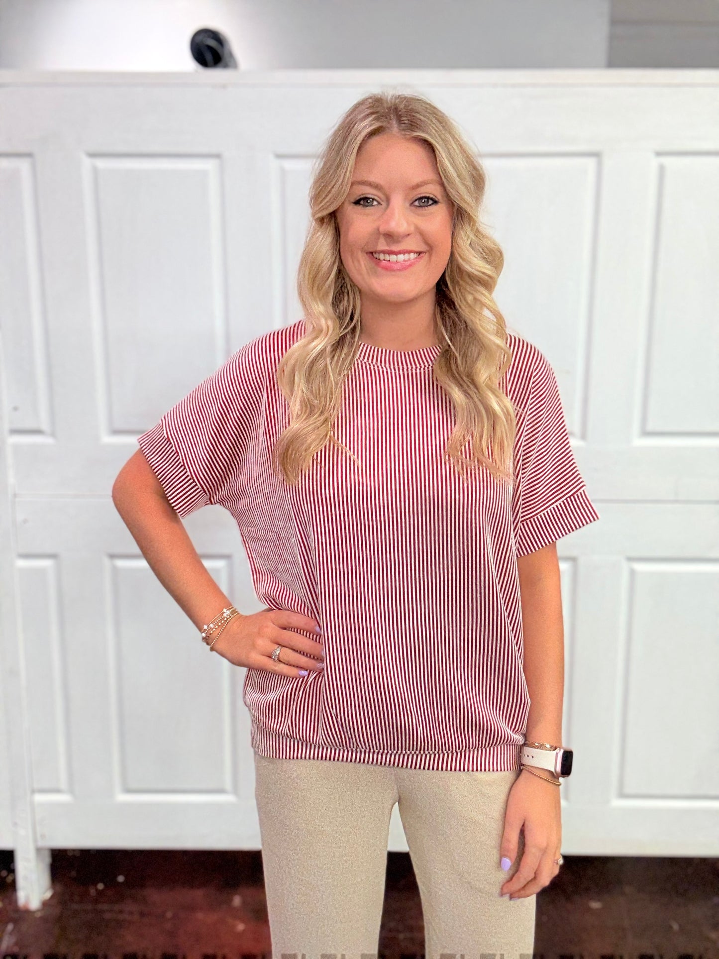 Dark Red Ribbed Top