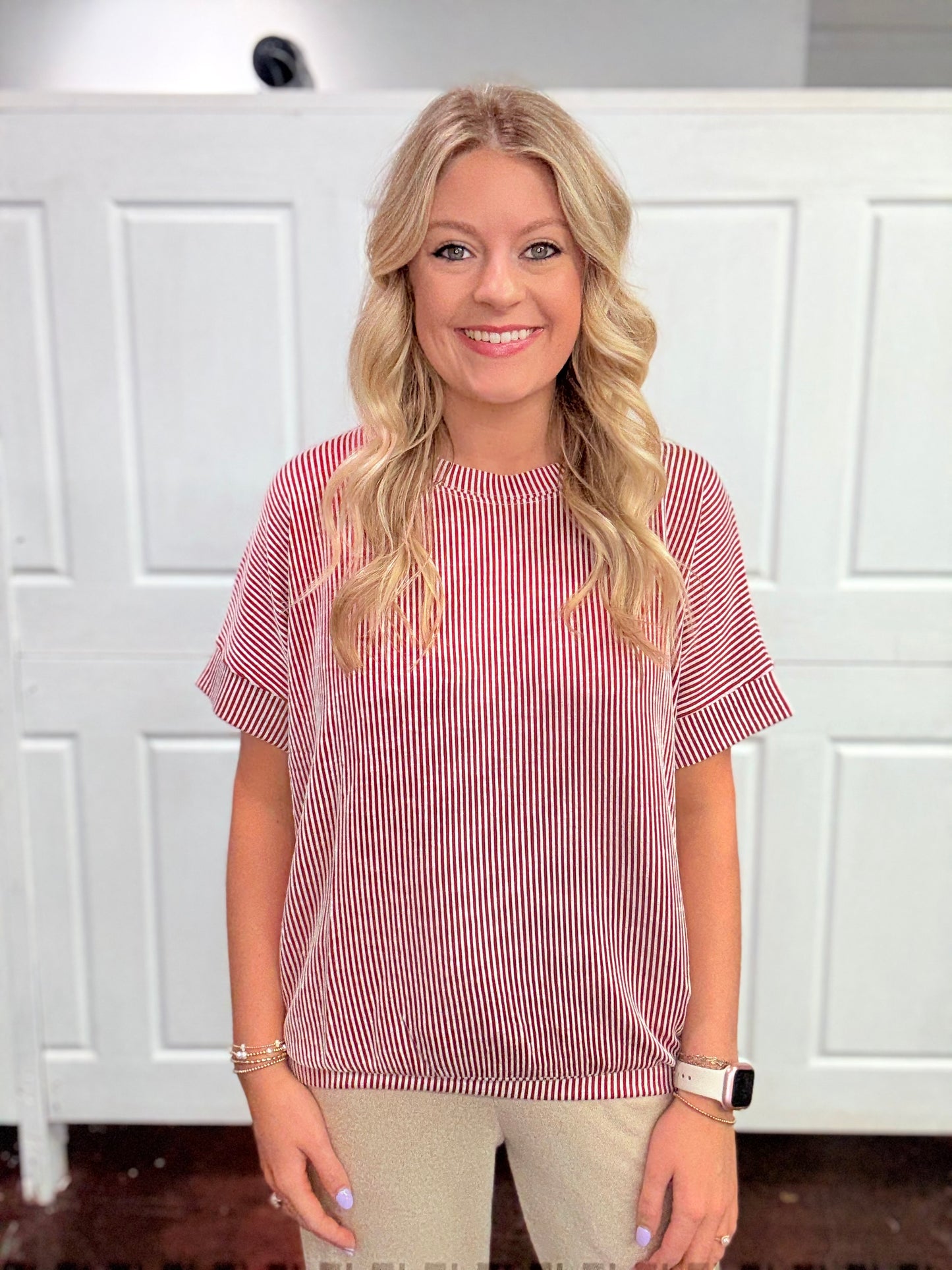 Dark Red Ribbed Top