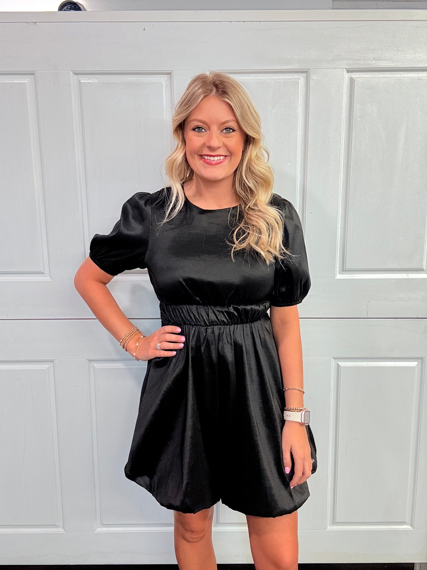 Black Satin Bubble Dress