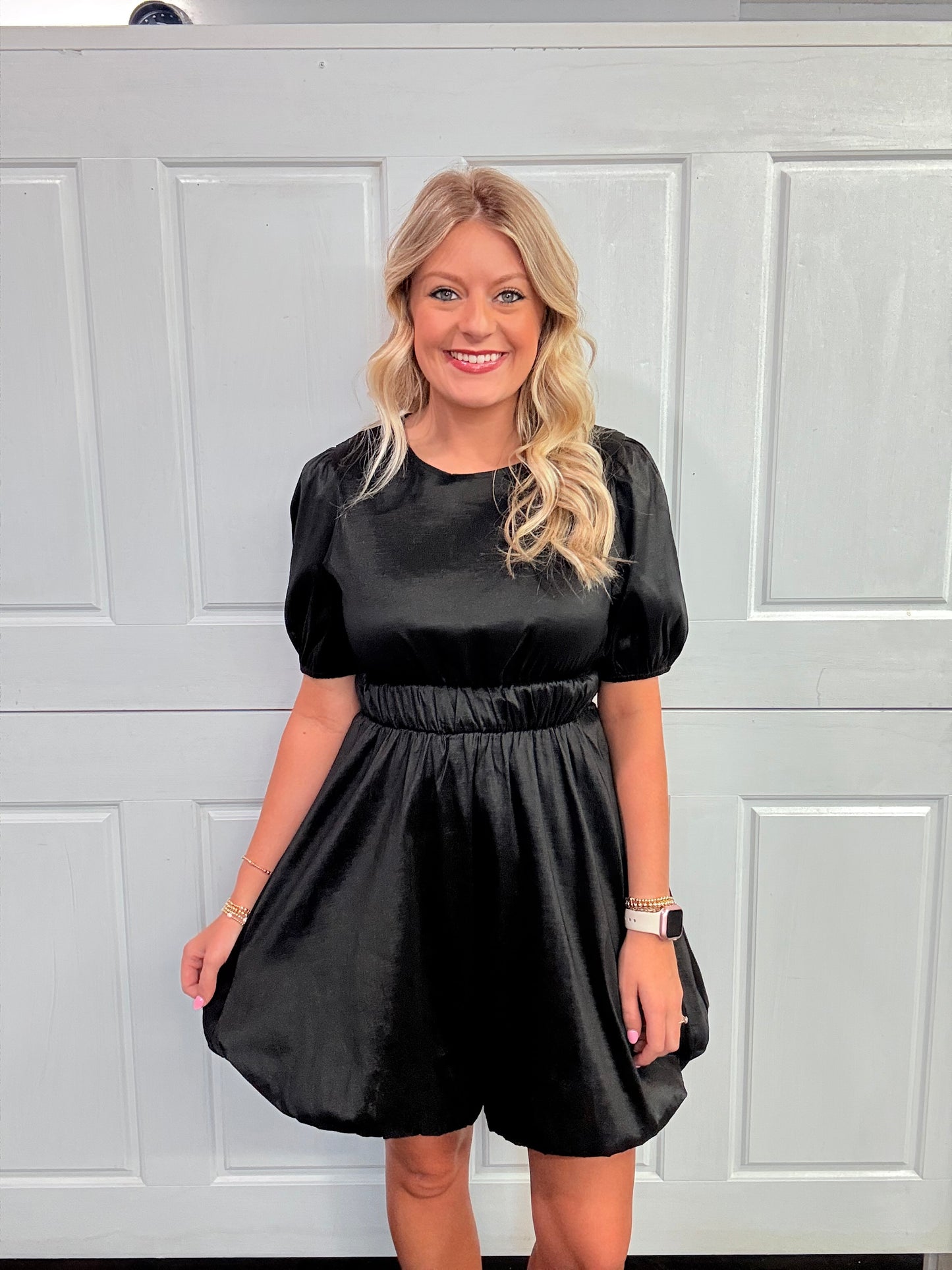 Black Satin Bubble Dress