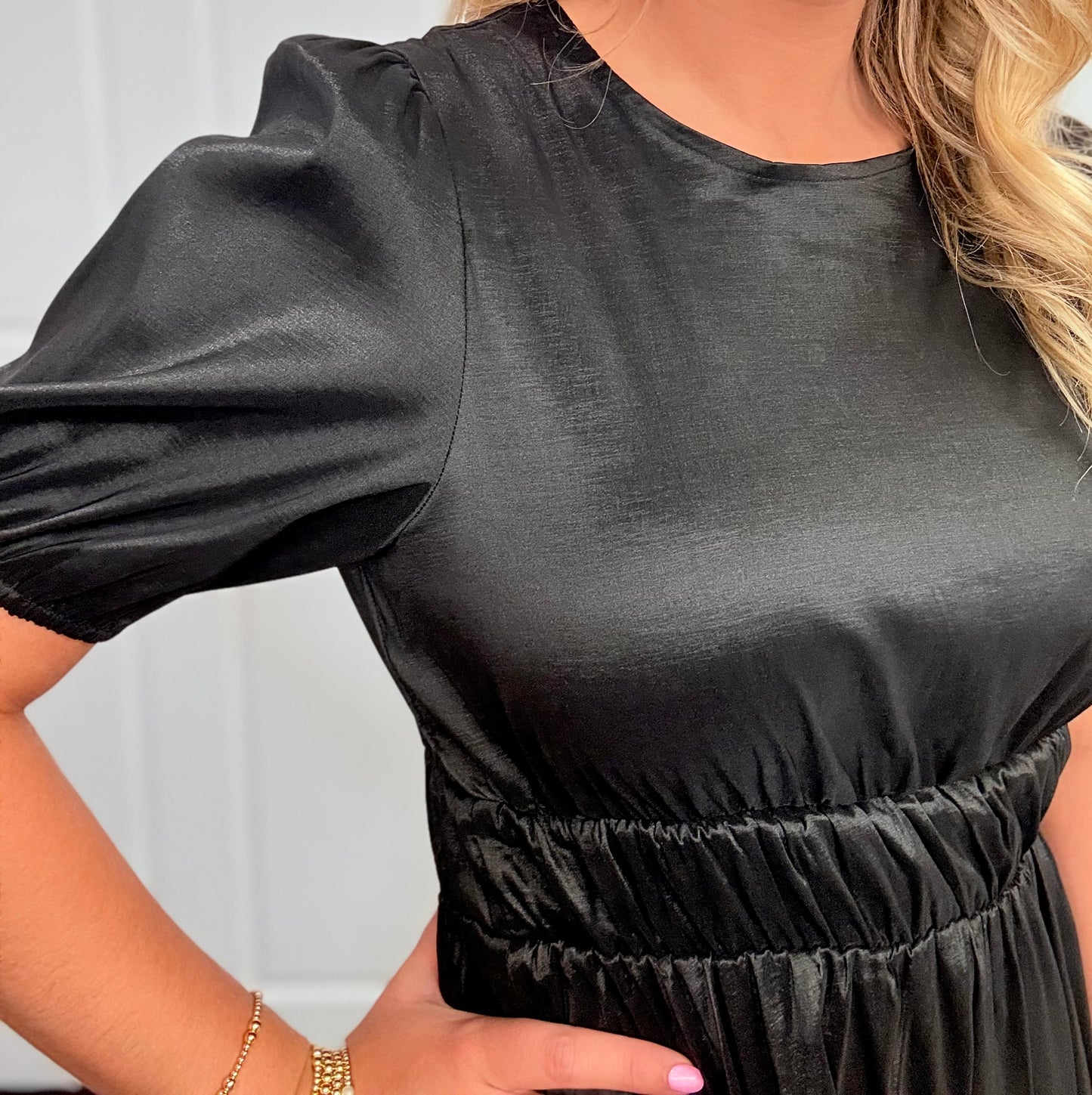 Black Satin Bubble Dress