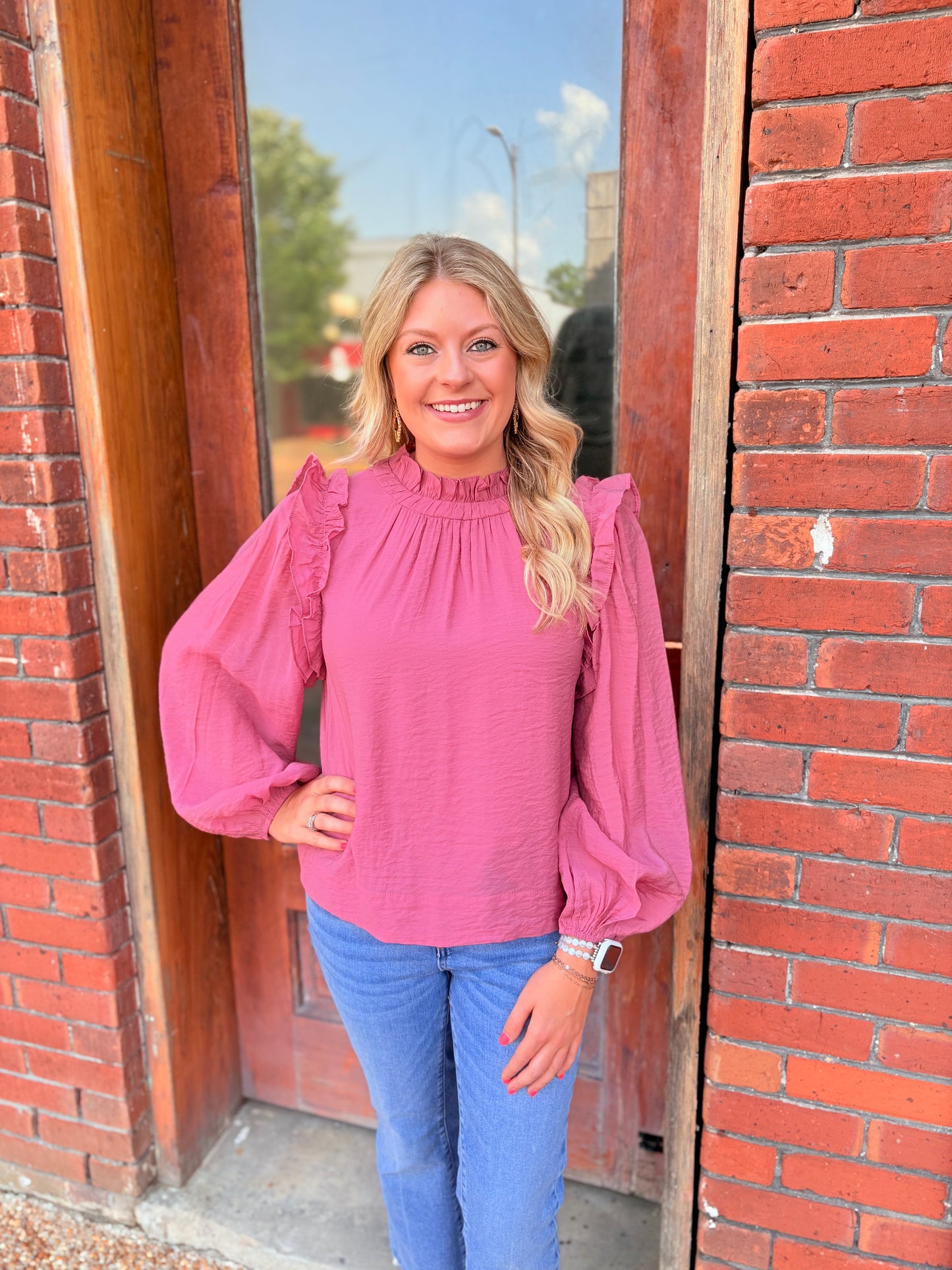 Ruffled Balloon Sleeve Blouse