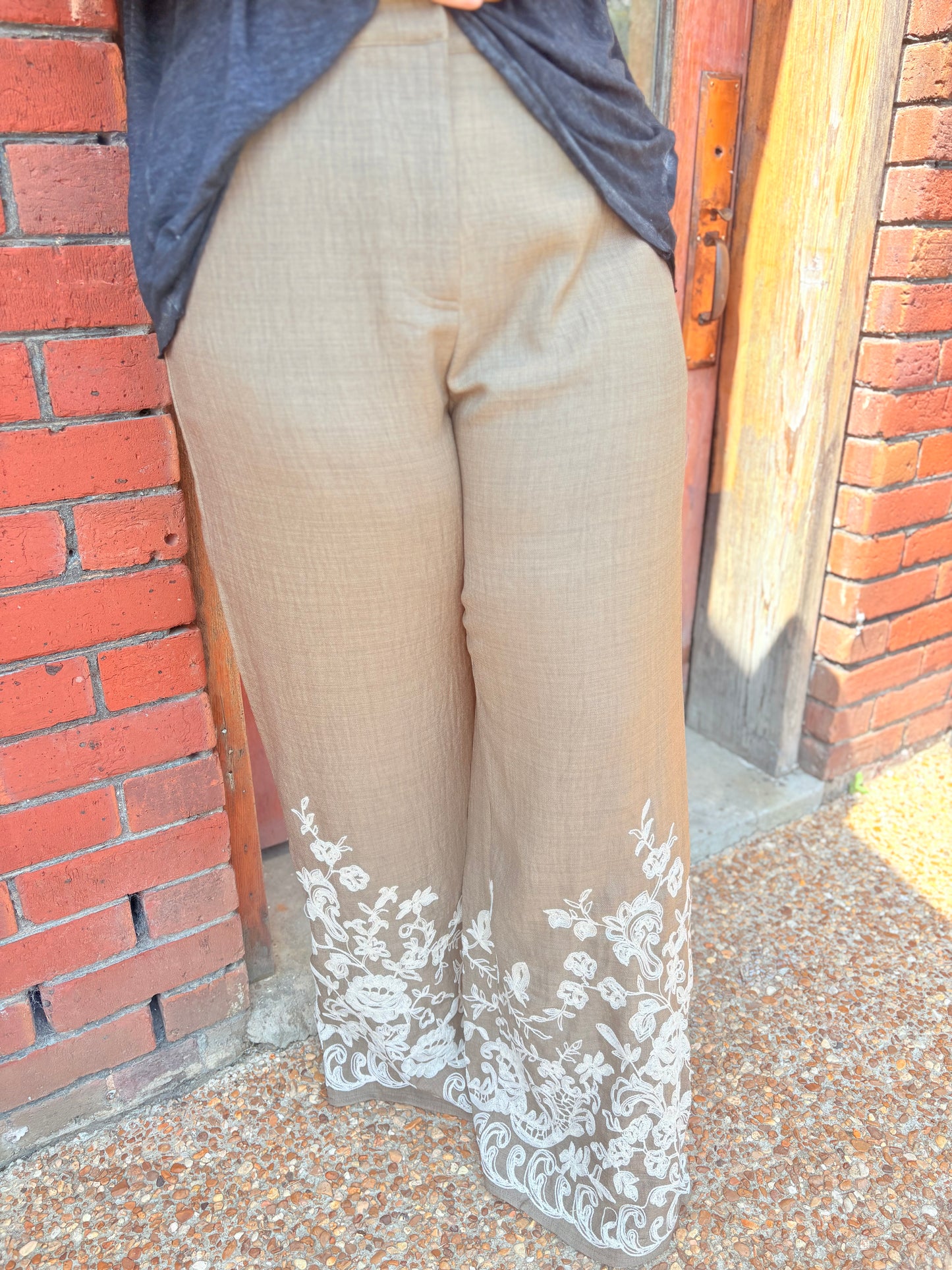 Olive Long Wide Leg Pants with Back Banding