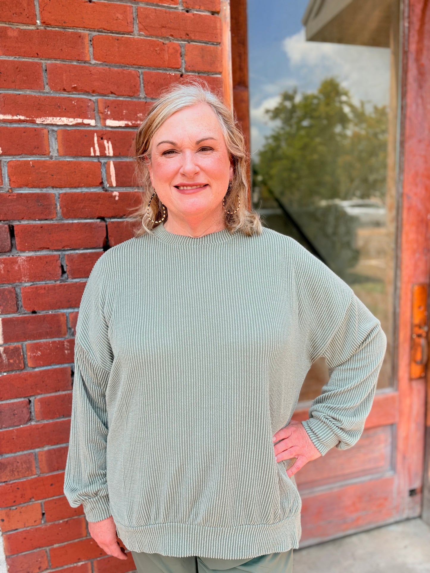 Olive Green Ribbed Long Sleeve Top