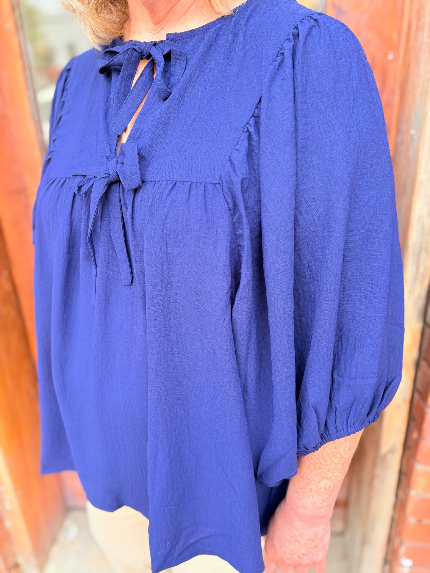 Plus Navy Bow Blouse Top