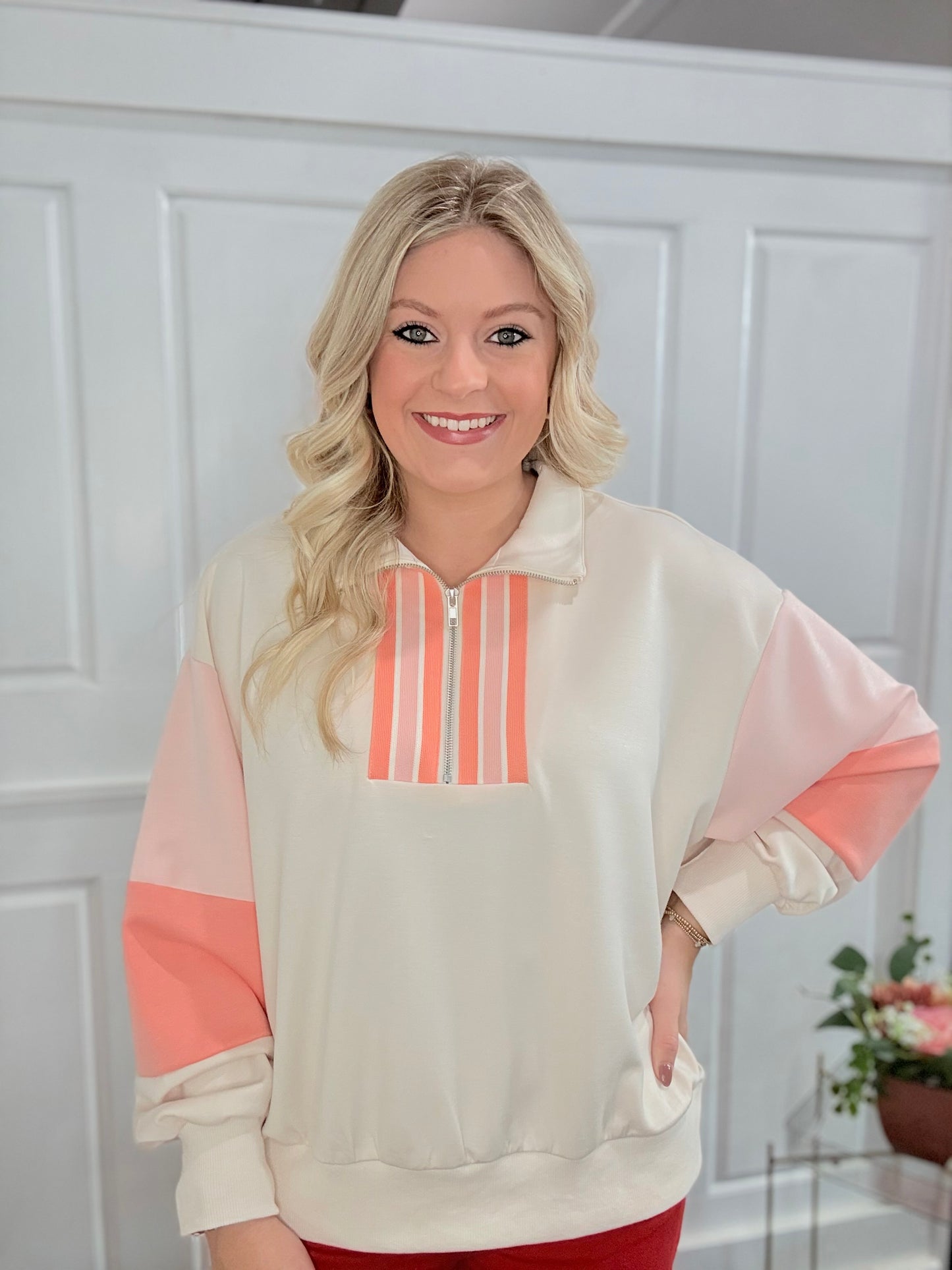 Coral and Cream Colorblock Sweatshirt