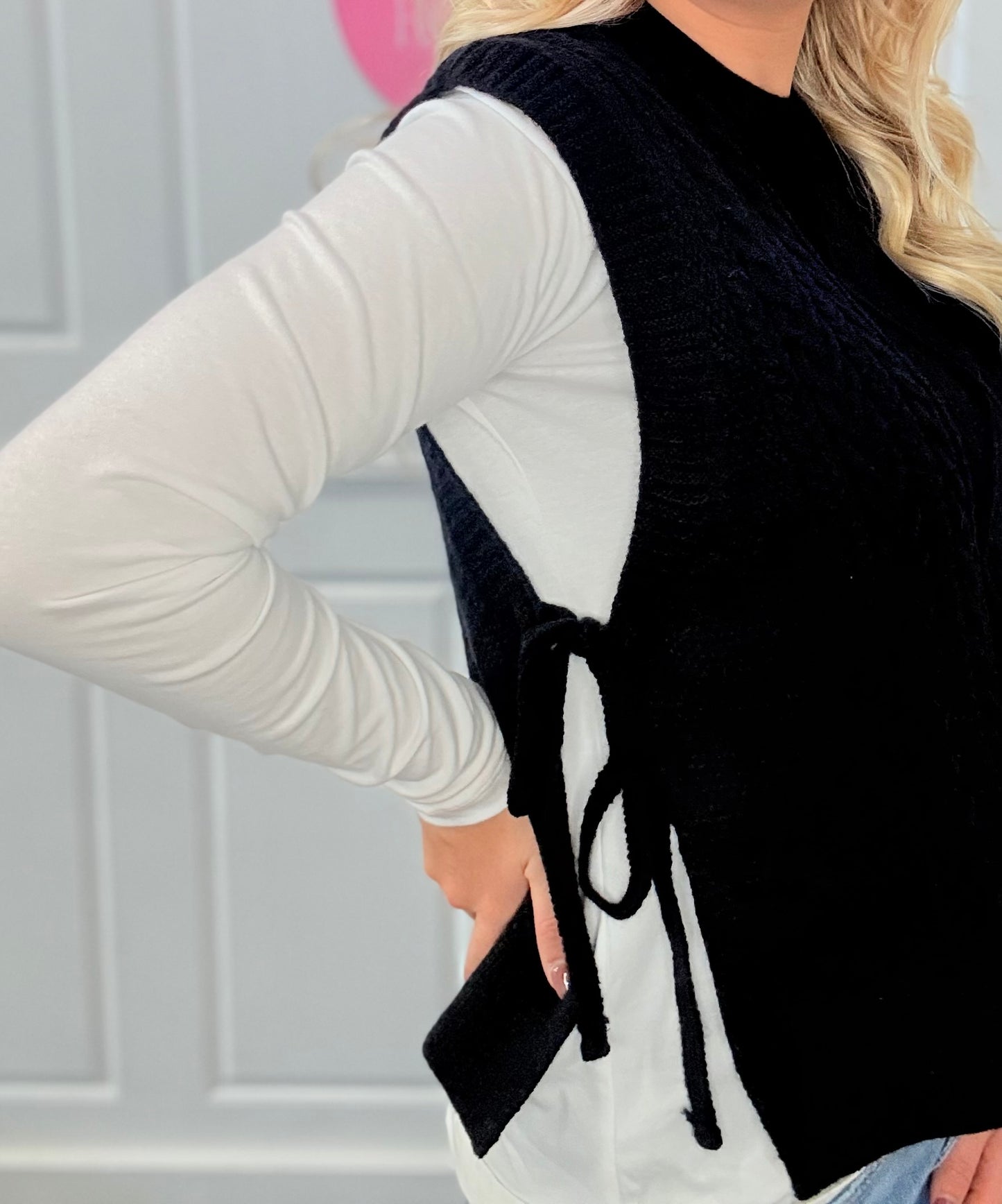Black Ribbon Tie Sweater Vest