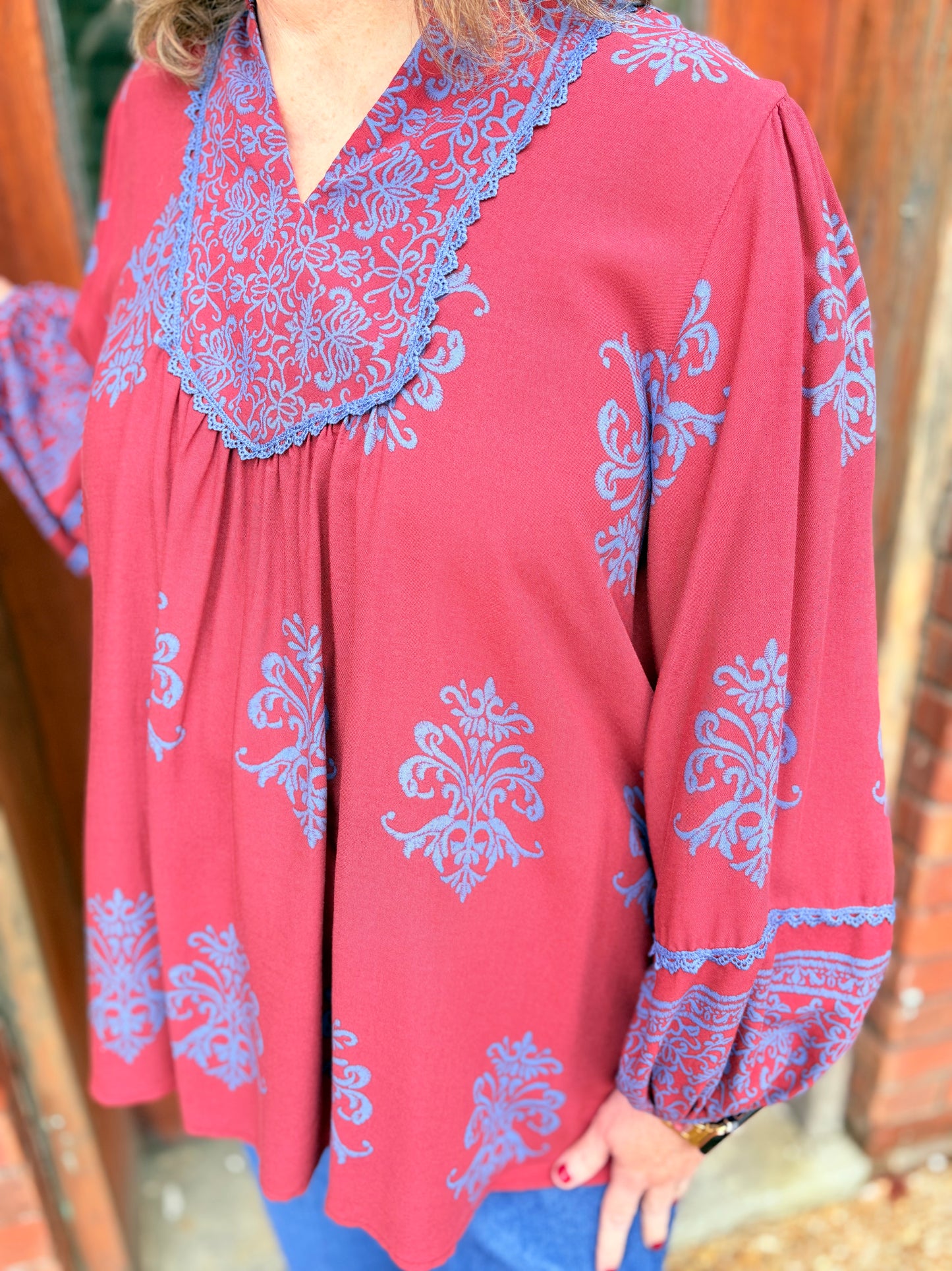 Plus Boho Printed Blouse