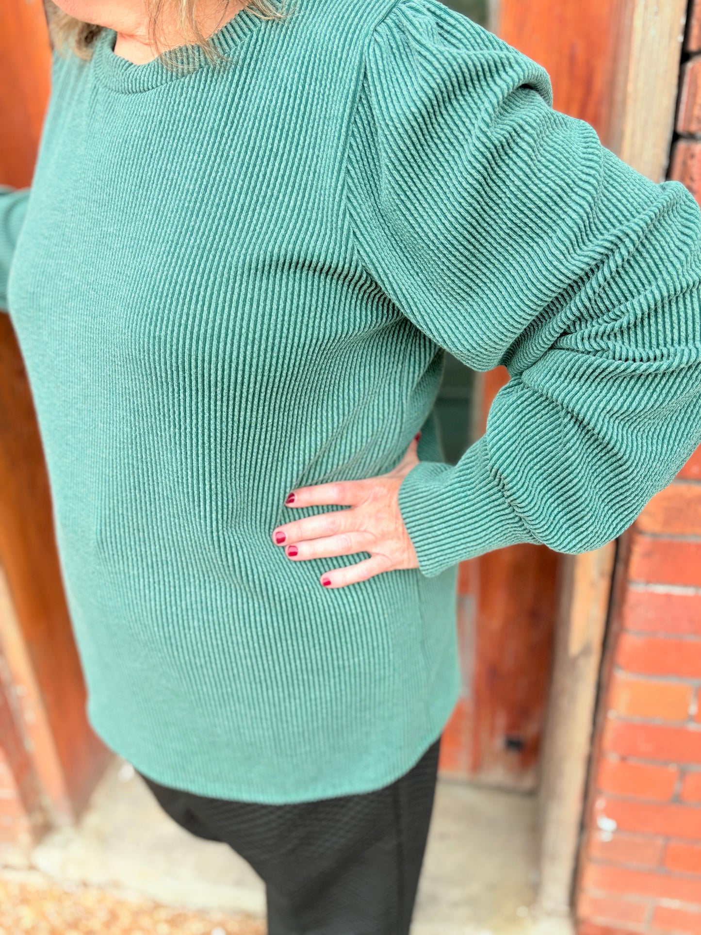 Plus Green Ribbed Top