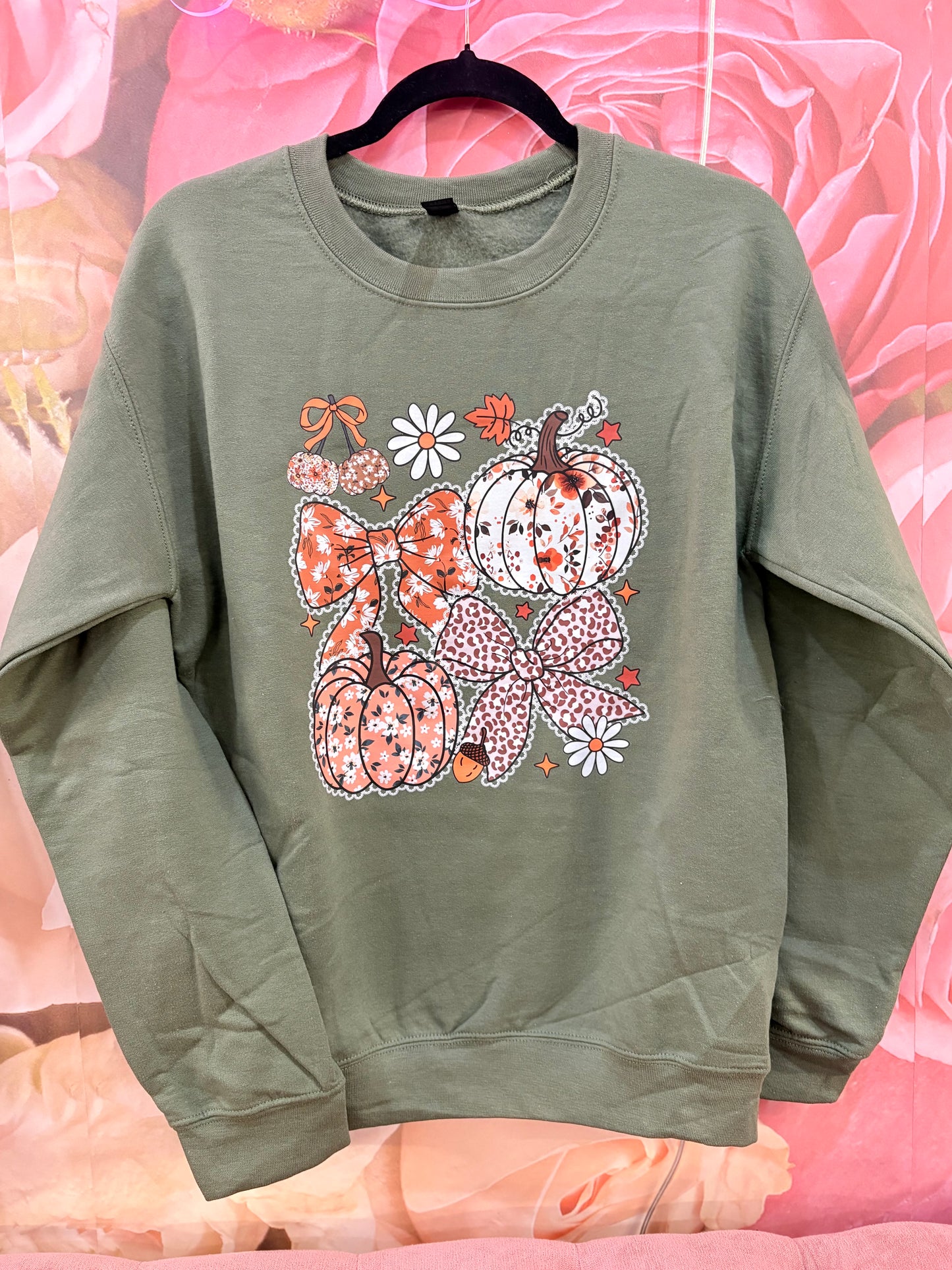 Green Pumpkin and Bows Sweatshirt