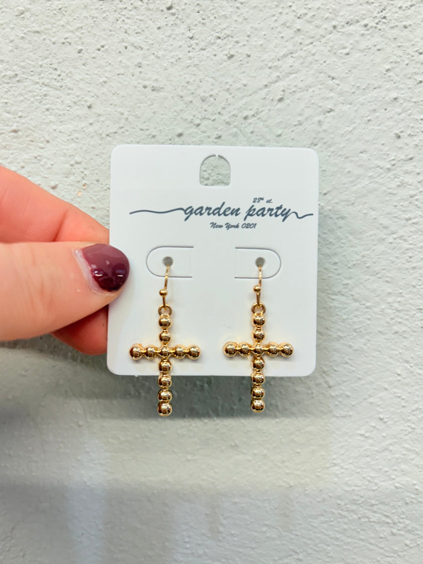 Gold Bubble Cross Earring